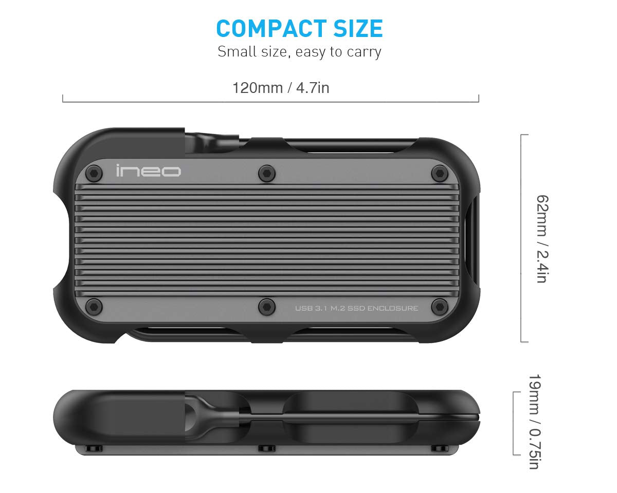 Ineo M.2 Nvme (Pcie) Usb 3.2 Gen 2 Type C Rugged Waterproof Shockproof Aluminum Cover Ssd Enclosure [C2594 Nvme]