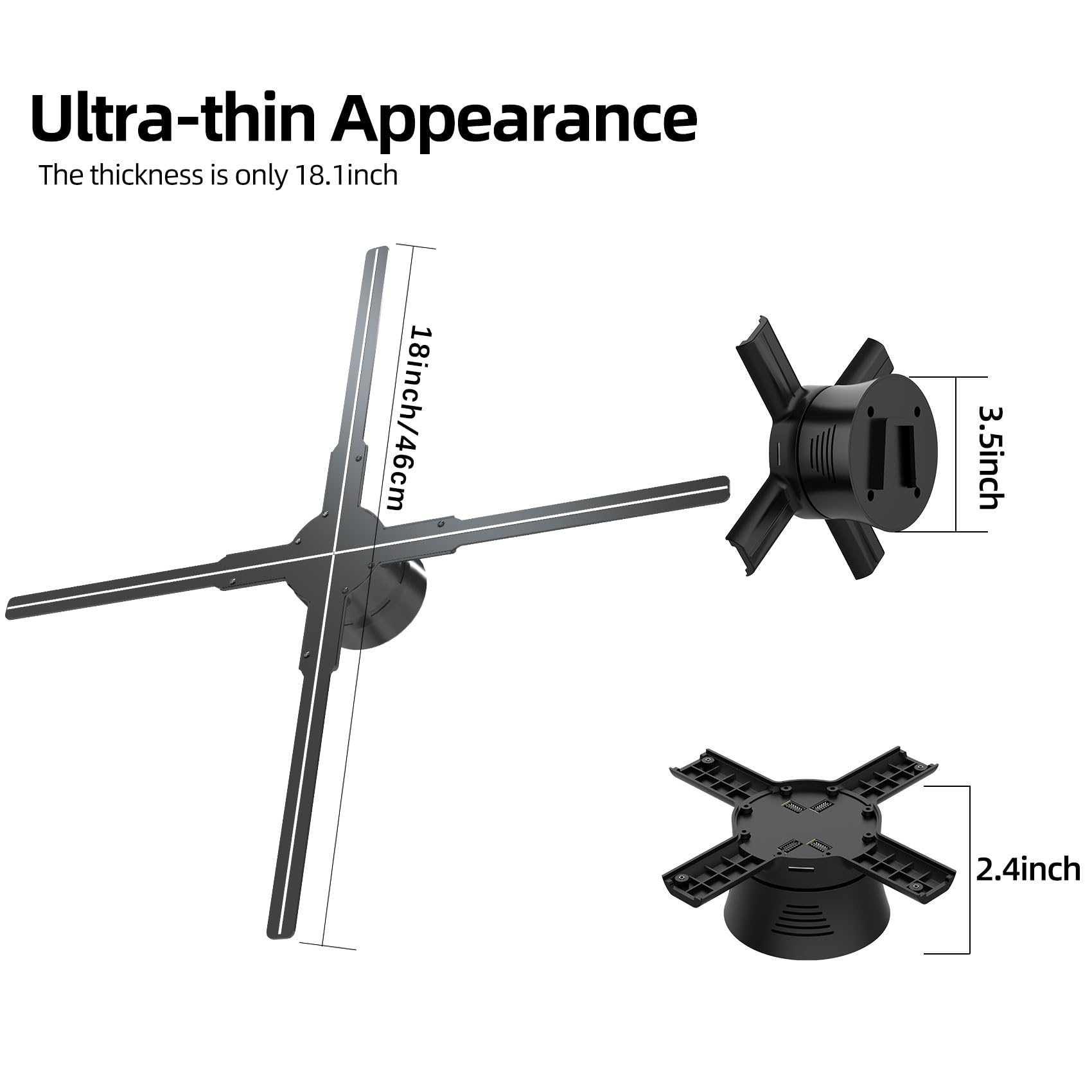 3D Hologram Fan,18.1 Inch 2000*1444Px Resolution Hologram Fan Projector Advertising Display For Christmas, Halloween,Business,Sh