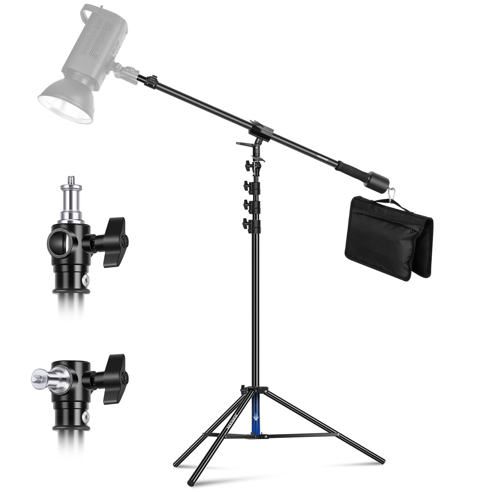 NEEWER Air Cushioned Aluminum Light Stand, 9.8ft/3m Adjustable Photography Stand with Boom Arm, Counterweight, Sandbag, 1/4 Scre