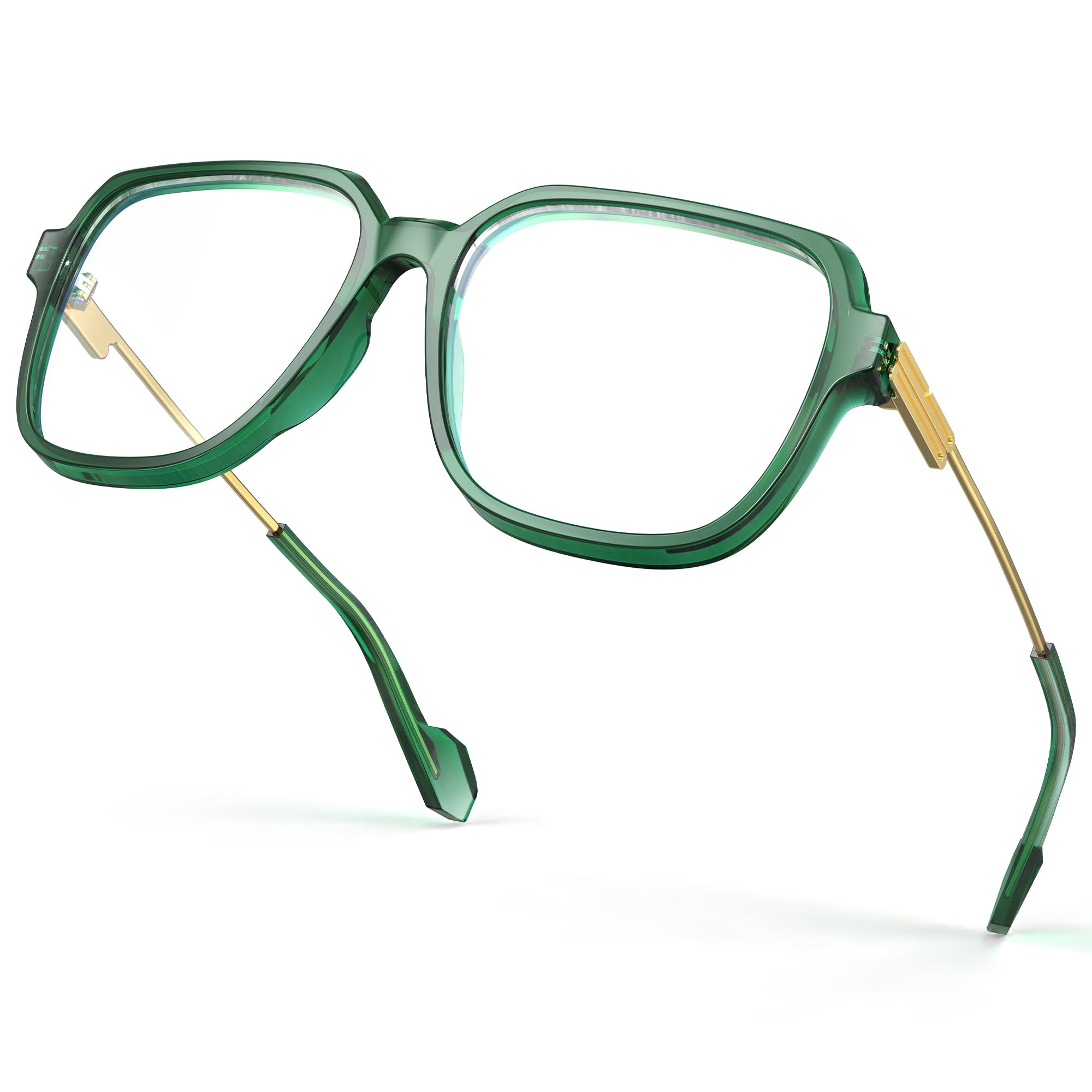 VISOONE Blue Light Glasses Basil Green Oversized Square Metal Temple Ryan