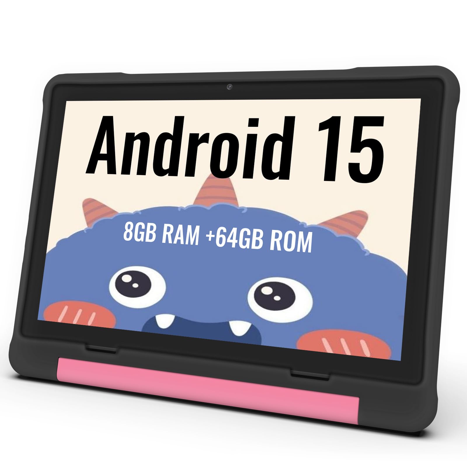 ApoloMedia Kids Tablet, 10.1 Inch HD Android 15, 64GB Storage, 8GB RAM, Eye Protection Mode, 10-Hr Battery, Parental Shockproof 