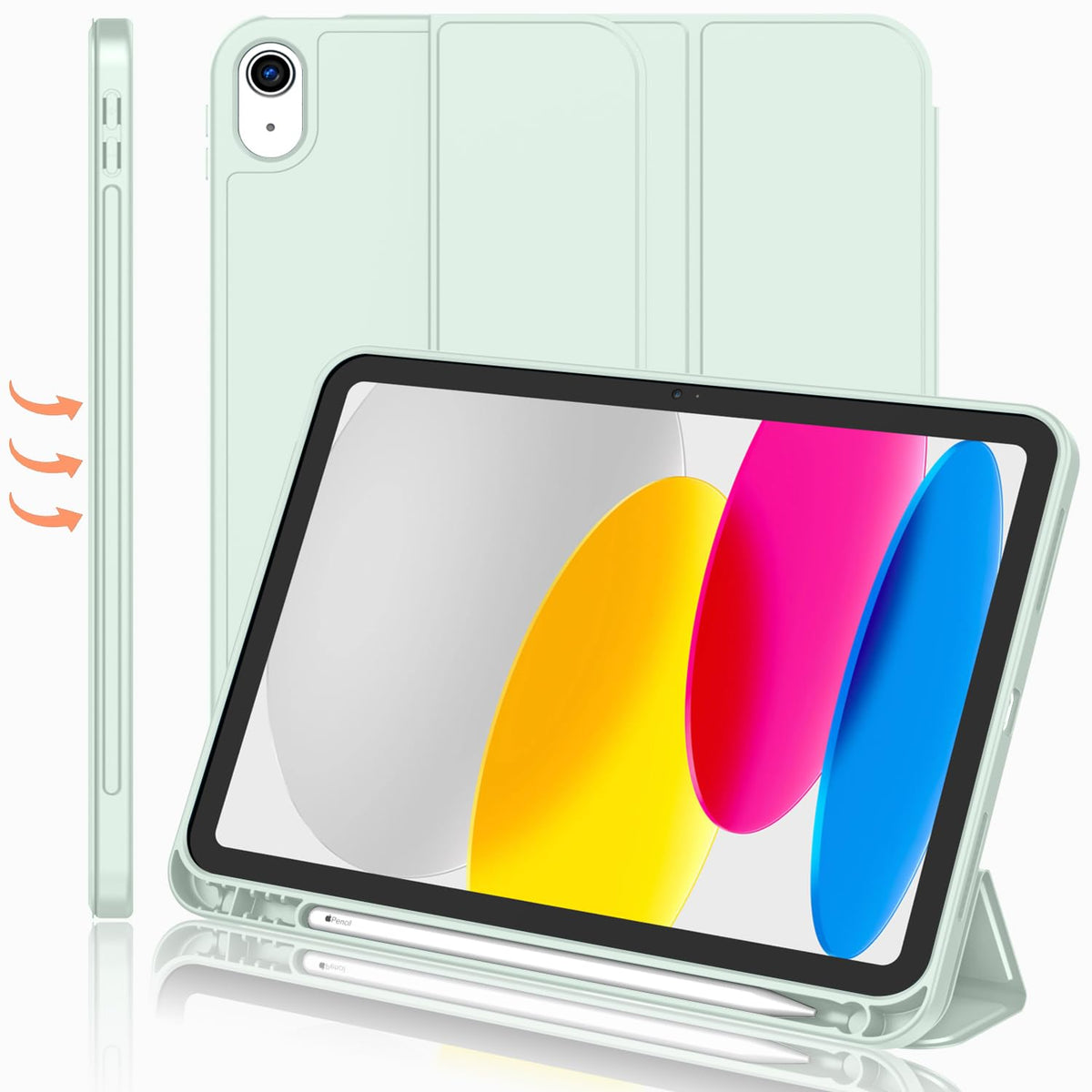 Imieet New Ipad (A16) 11Th Generation Case 11 Inch 2025, Ipad 10Th Generation Case 2022 10.9 Inch With Pencil Holder, Trifold Stand Smart Cover With Soft Tpu Back,Auto Wake/Sleep(Pale Green)