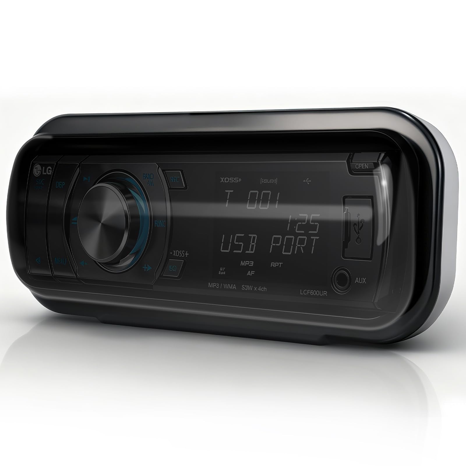 Herdio Water-Resistant Marine Stereo Cover - Smoke-Tinted Heavy-Duty Boat Radio Protector with Flip-Up Door, Spring-Activated Re
