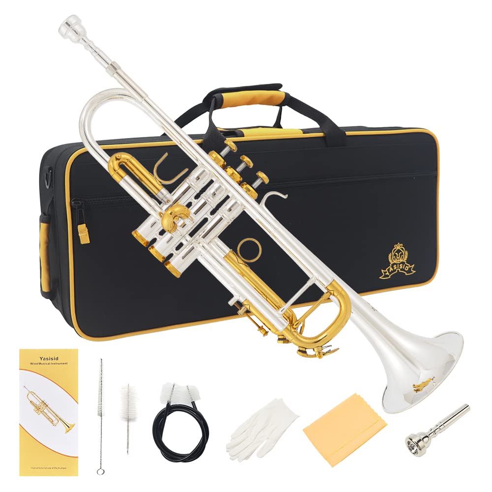 Yasisid Bb Standard Trumpet Set, Brass Adults Play Western Wind Instruments For Beginners Or Advanced Students, With Hard Case, 
