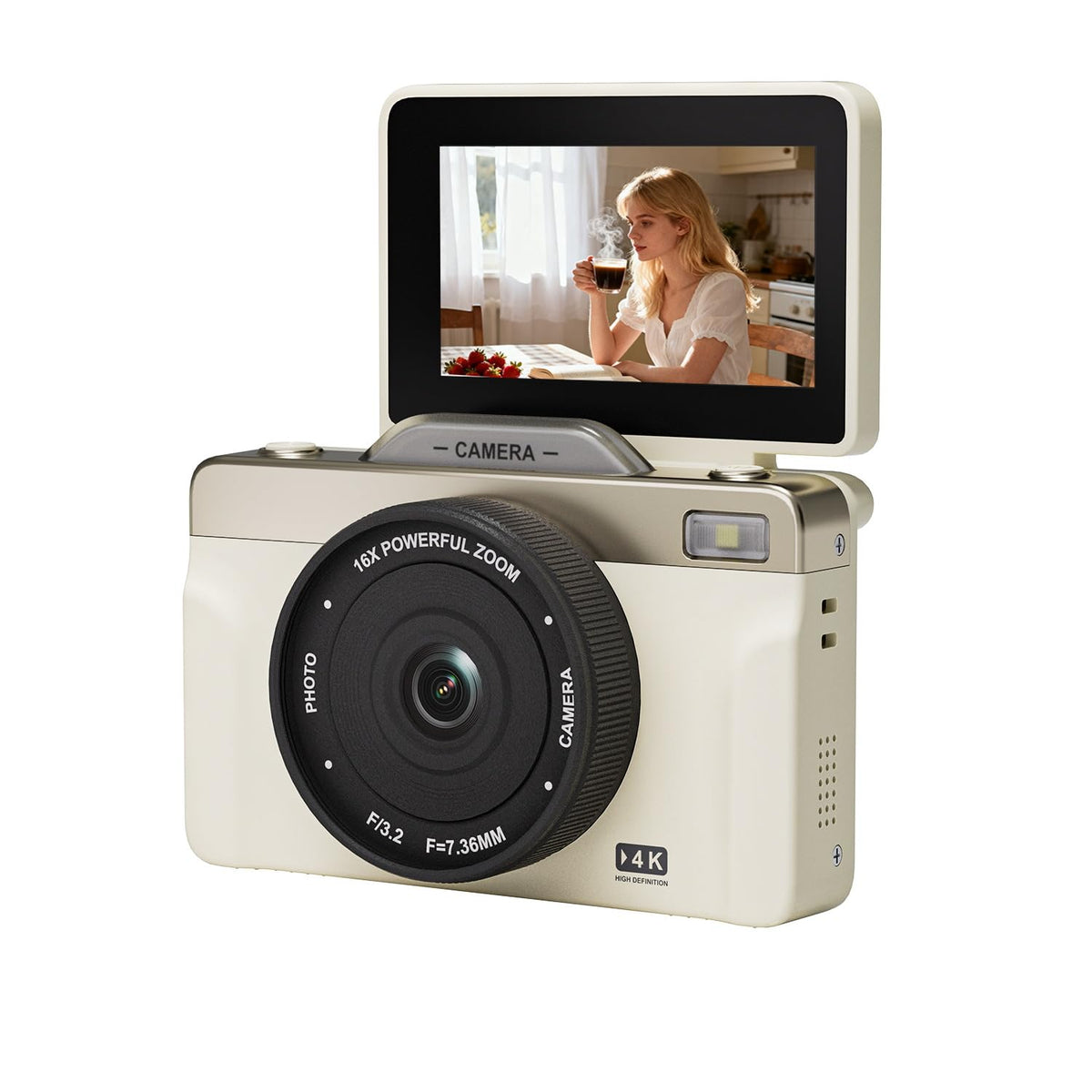 4K Digital Camera with 16X Zoom Anti Shake, 3 LCD 180 Flip Screen Comp ...