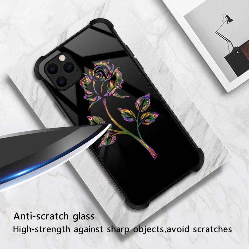 ZHEGAILIAN iPhone 12 Pro Phone Case Gradual Rose Organic Glass TPU Colorful Roses 6.1 inch