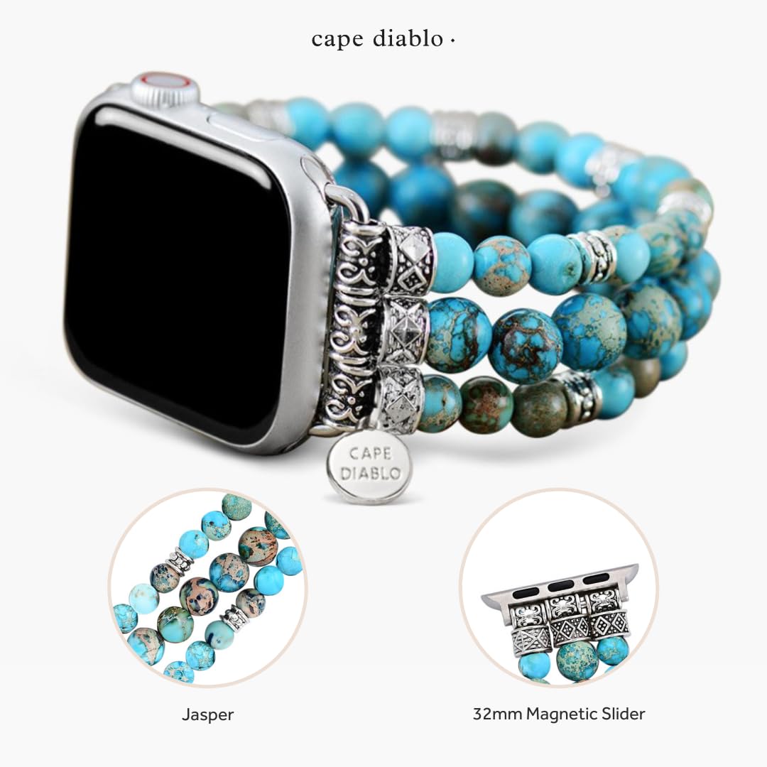 Cape Diablo Smart Watch Band For Women - Handmade Gemstone Strap - Compatible With 38Mm-45Mm Apple Faces (Turquoise Imperial Jas