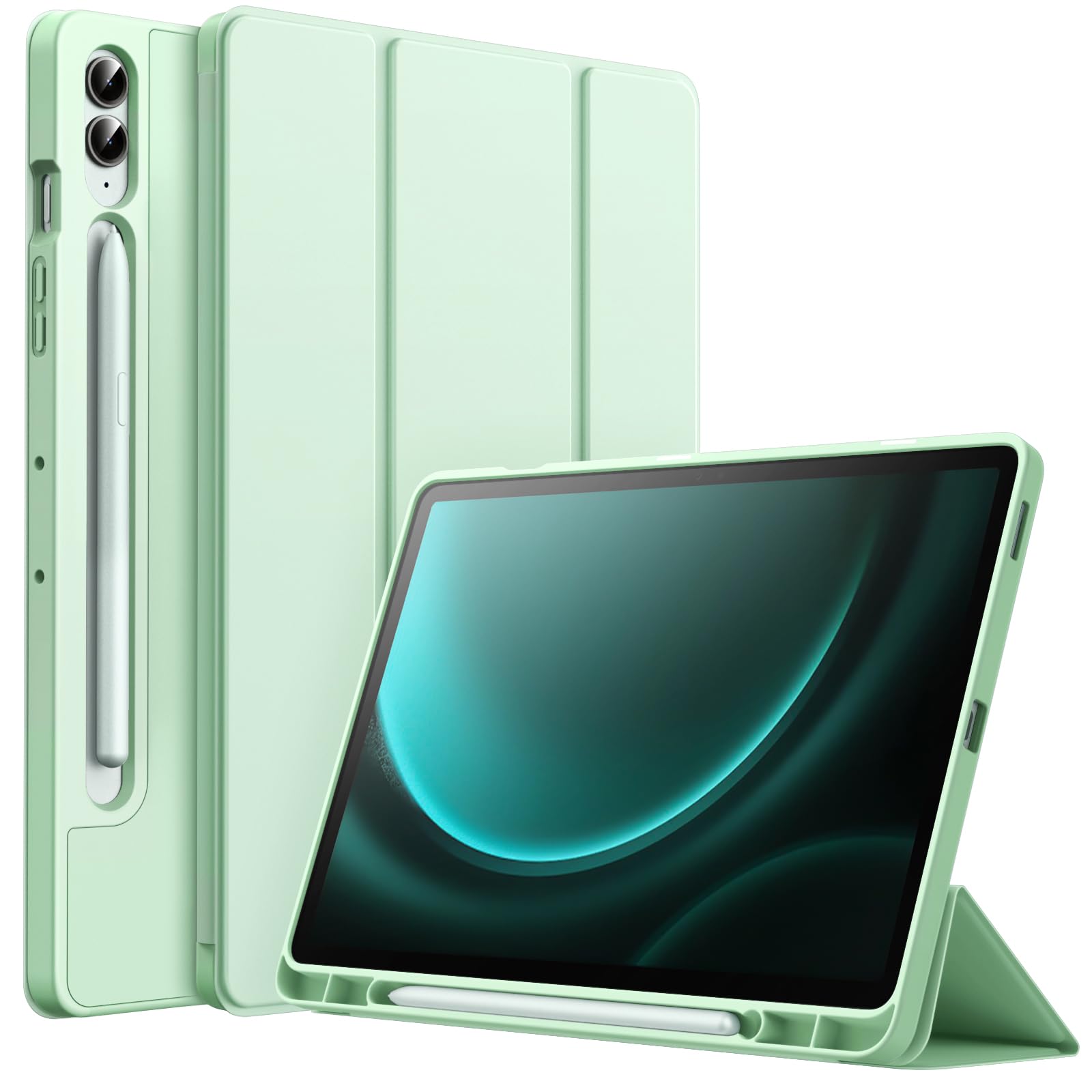JETech Case for Samsung Galaxy Tab S9 FE+ / S9 FE Plus 12.4-Inch with S Pen Holder, Soft TPU Tri-Fold Stand Protective Tablet Co