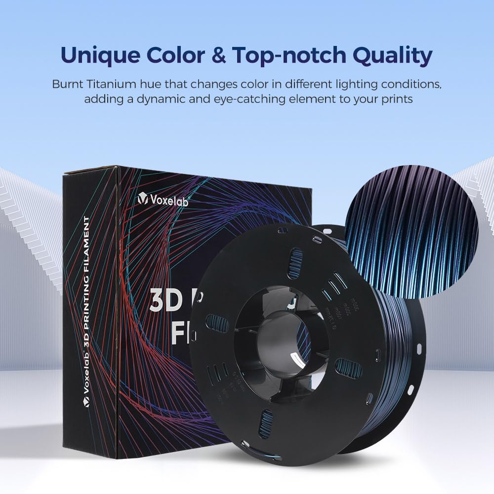 Voxelab 3D Printer Filament, 1.75Mm Petg Burnt Titanium Filament, Dimensional Accuracy +/- 0.02 Mm, 3D Printing Material 1Kg/ Sp
