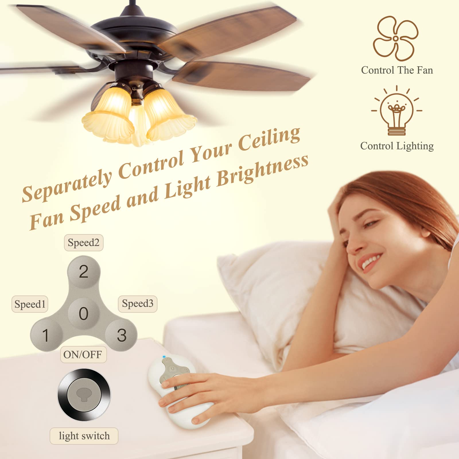 Universal Ceiling Fan Remote Control Kit, Compatible With Hunter, Harbor Breeze Hampton Bay, 3 Speed Control Fans With Dimmer, R