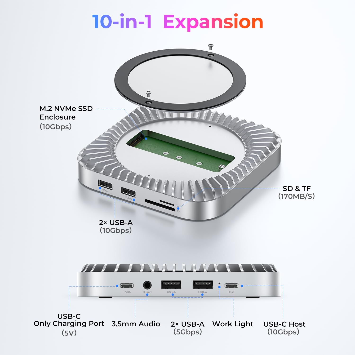 Raycue Mac Mini M4 Dock & Stand With 8T Nvme Ssd Enclosure, 2 Usb A 10Gbps,10G Usb C Data Port, 5G Usb A*2, Usb-C Charge, Sd/Tf,