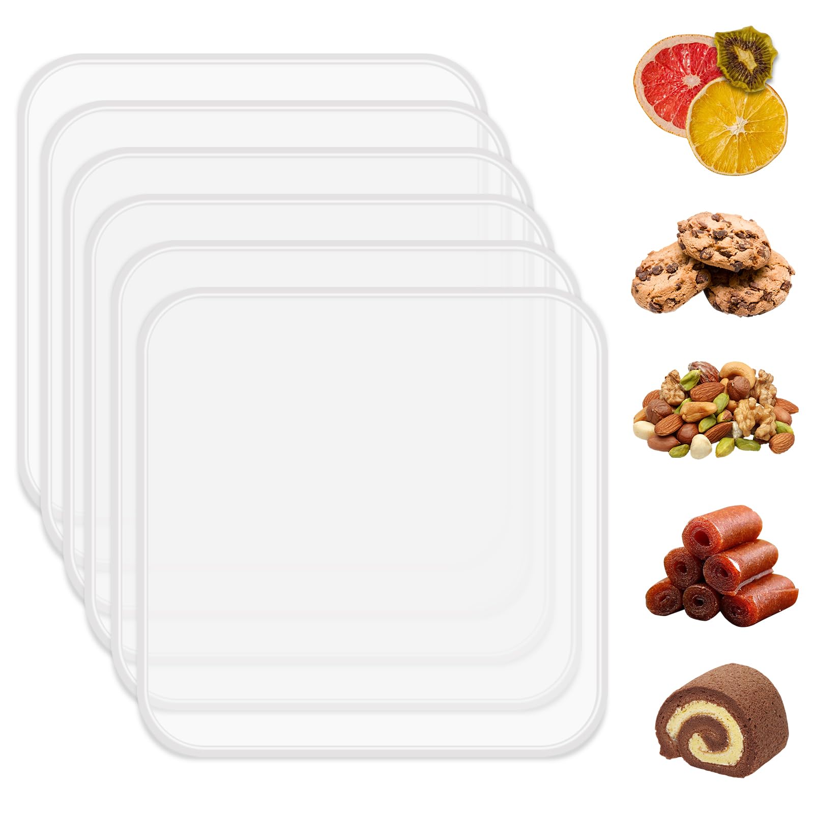 6 Pack Silicone Dehydrator Trays for Liquids, Fruit Leather Trays for Dehydrator, Non-stick Silicone Dryer Mats with Edge,Reusab