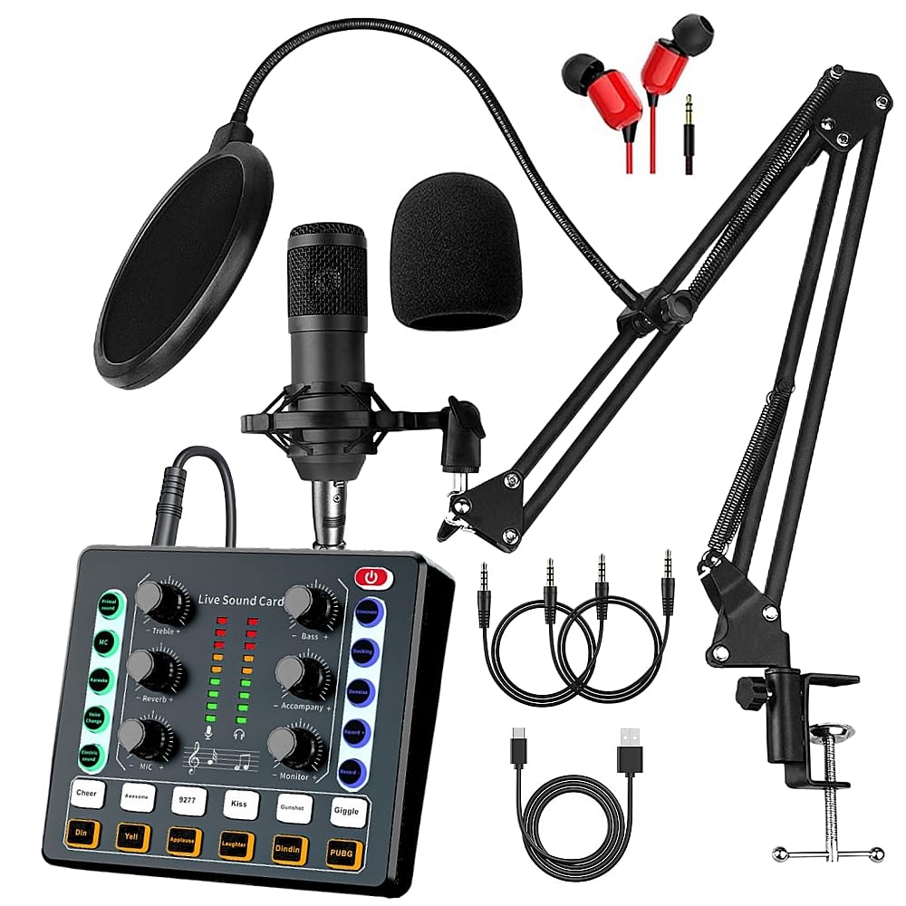 sktome Podcast Equipment Bundle, BM-800 Recording Studio Package with Voice Changer, Live Sound Card - Audio Interface for Lapto