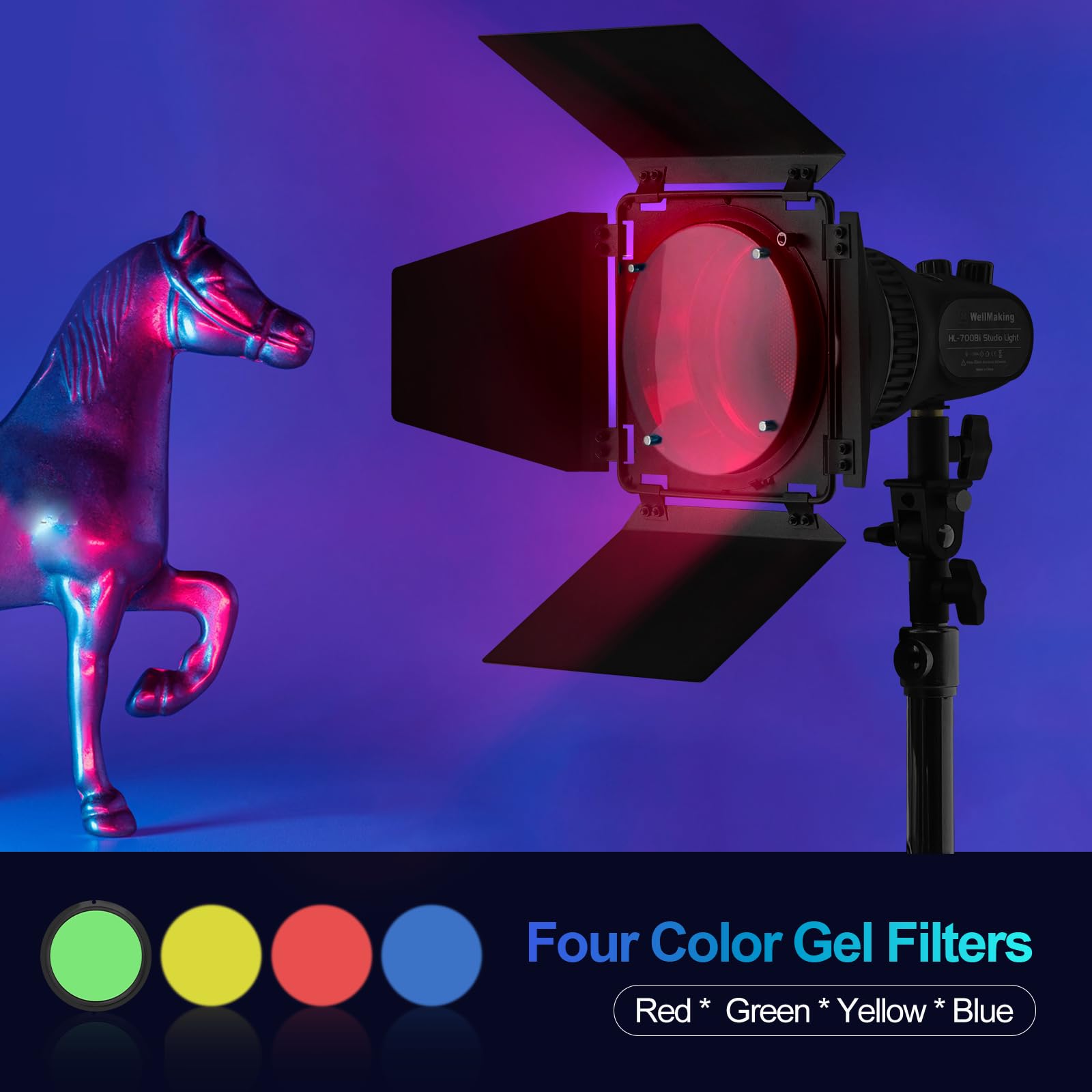 Wellmaking (Barn Door) Barndoor With Honeycomb Grid And 4 Color Gel Filters (Red Orange Blue Green) For Any Led Lights, Itself D