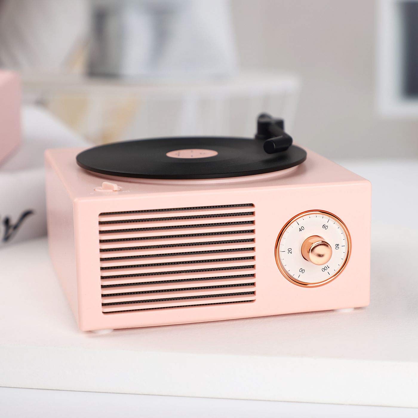 Old Fashioned Classic Style Bluetooth Speaker Cute Pink Look Creative Vinyl Record Player Gift For Girls Bass Enhancement Loud V