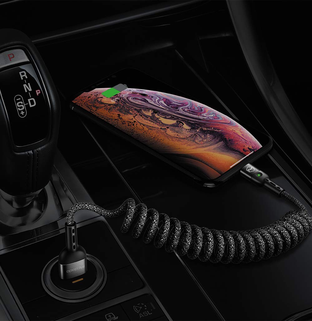 Mcdodo Anti Winding Cable, Led Coiled Cord Nylon Braided Sync Charge Usb Data 6Ft/1.8M Cable Compatible New Phone List Below (Bl