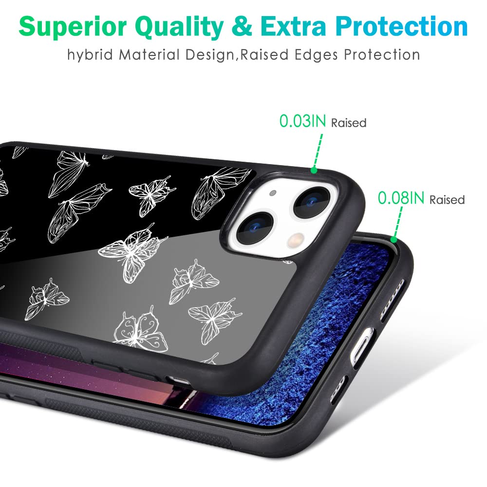 Maycari Compatible With Iphone 13 Case For Children Women White Butterfly Design, Hard Back With Funny Animal Pattern Soft Tpu B