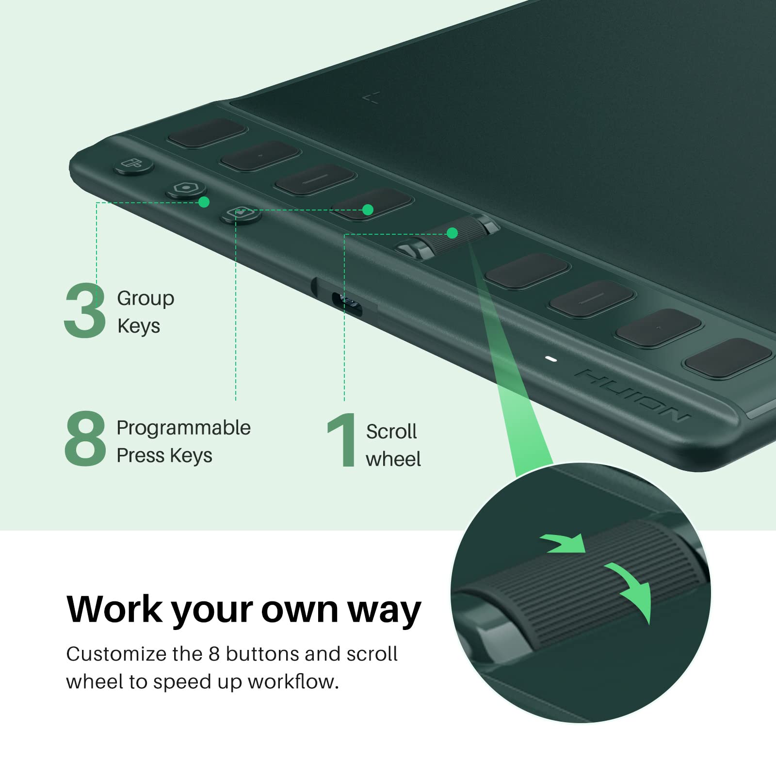 2023 Huion Inspiroy 2 Medium Drawing Tablet With Scroll Wheel 8 Customized Keys Battery-Free Stylus For Digital Art, Design, Ske