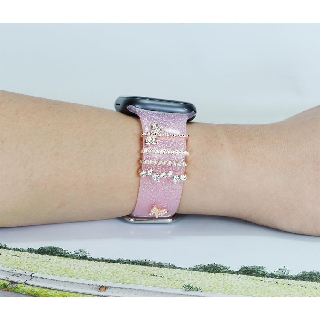 Esweuoom Women Dragonfly Butterfly Watch Band Charms For Apple 38Mm 40Mm 41Mm 42Mm 44Mm 45Mm 49Mm , Love Heart Silver Rose Gold