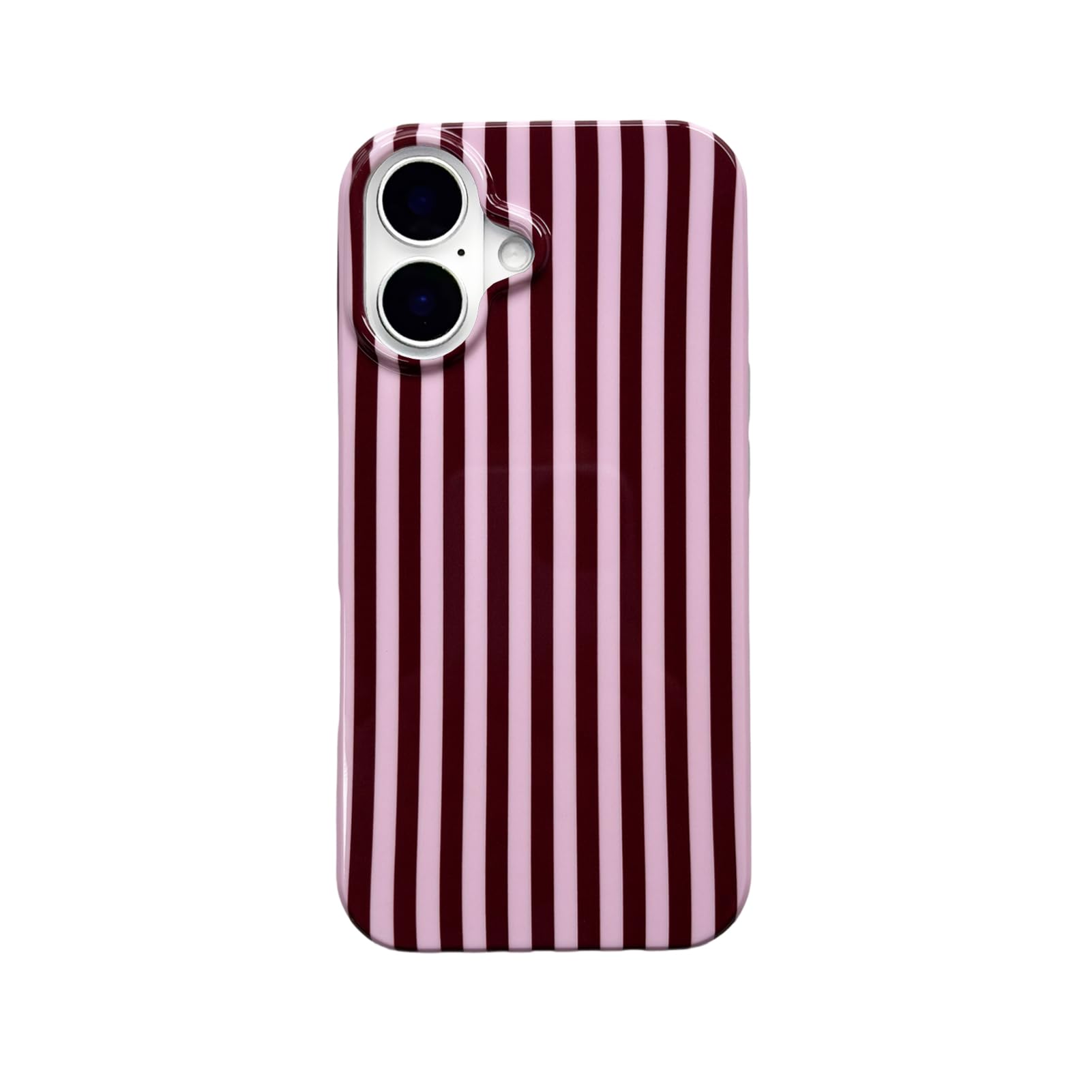 Reezaddin Pink and Brown Striped Phone Case for iPhone 16,Cute Aesthetic Retro Vertical Line Stripes Pattern Protective Trendy C