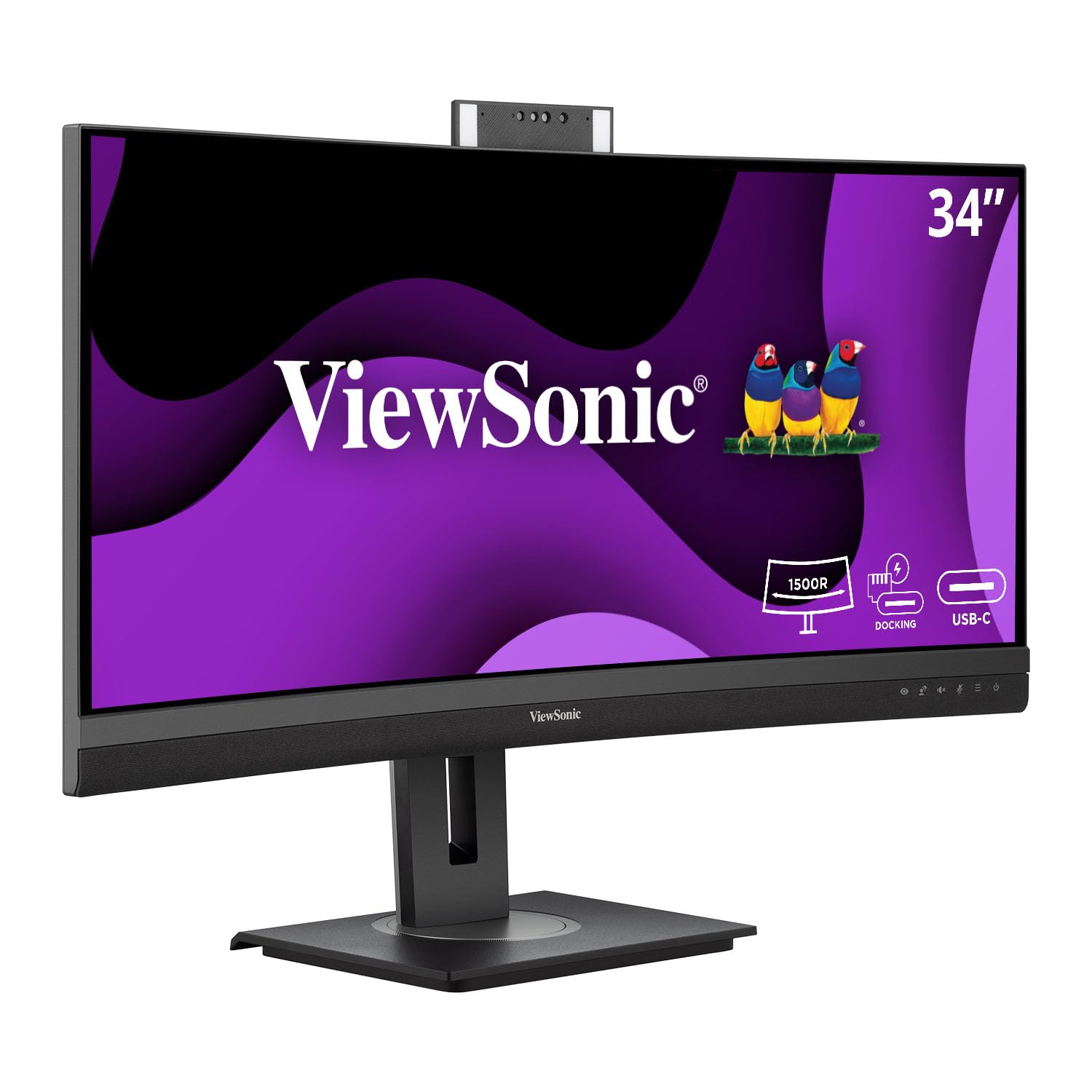ViewSonic VG3457CV 34 Inch 1440p Ultrawide Docking Monitor, Curved IPS with Windows Hello IR Webcam Compatibility for Smooth Vid