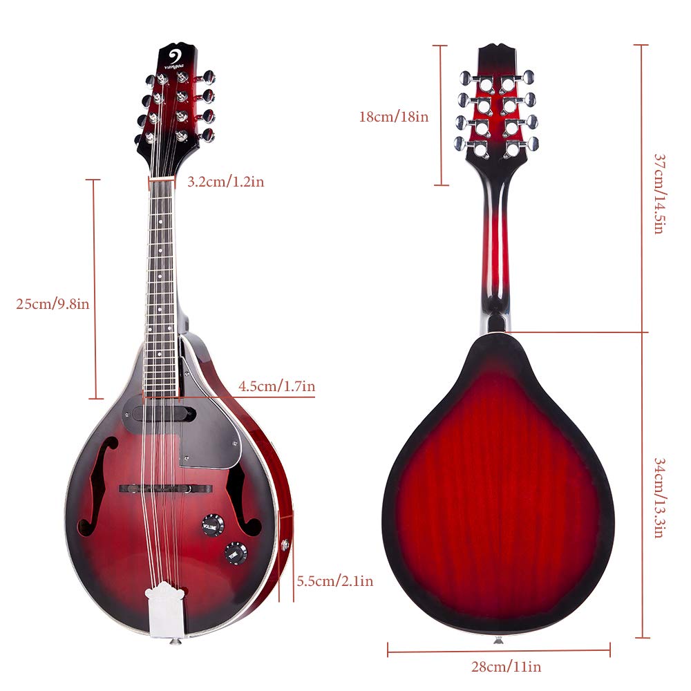 Mandolin A Style Acoustic Electric Mandolins Instrument Vintage Red Sunburst Mahogany Wood For Beginner Adults, By Vangoa