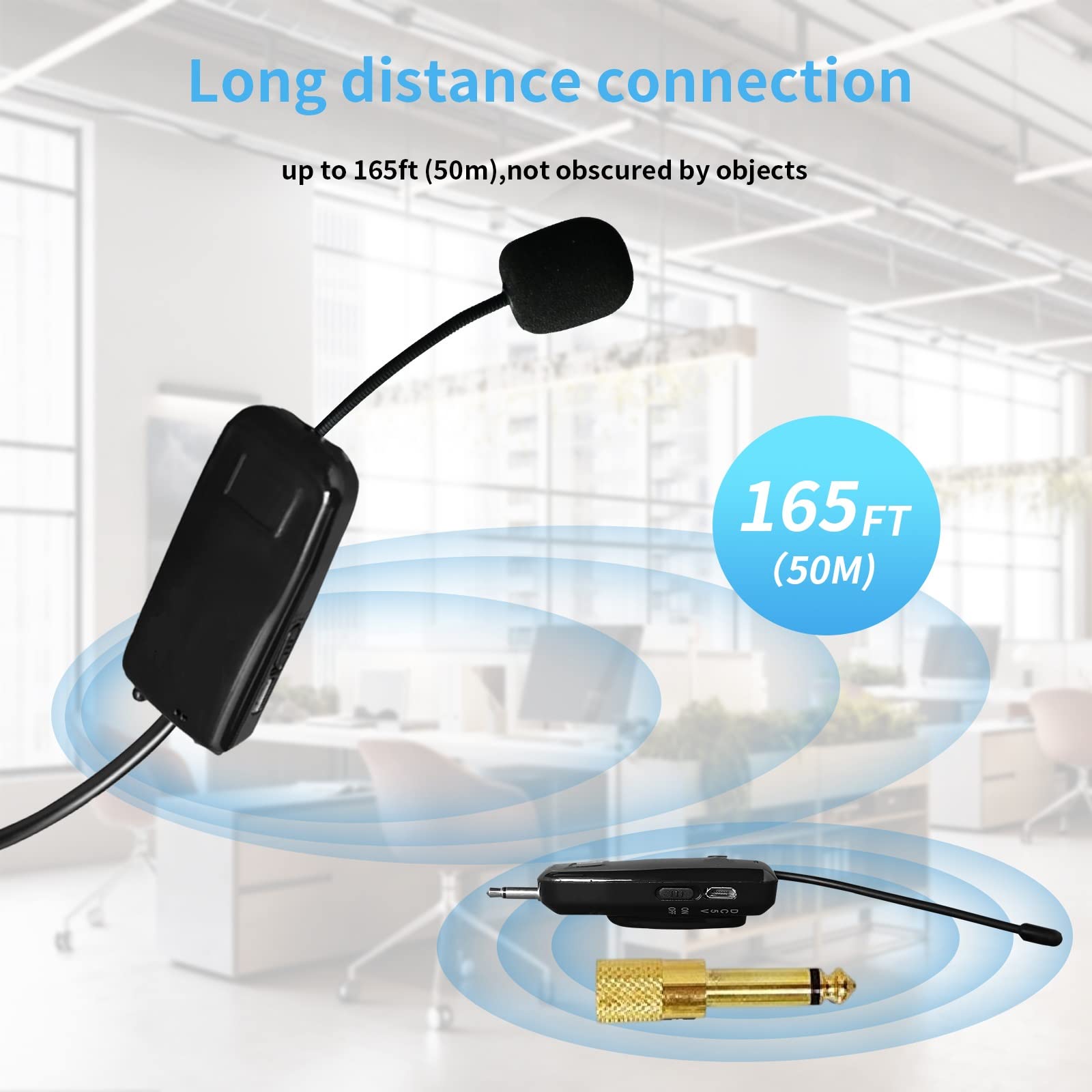 Huacam 2.4G Wireless Microphone System For Two People, 165 Ft Long Range, Stable Transmission, Portable Headset Microphone For V