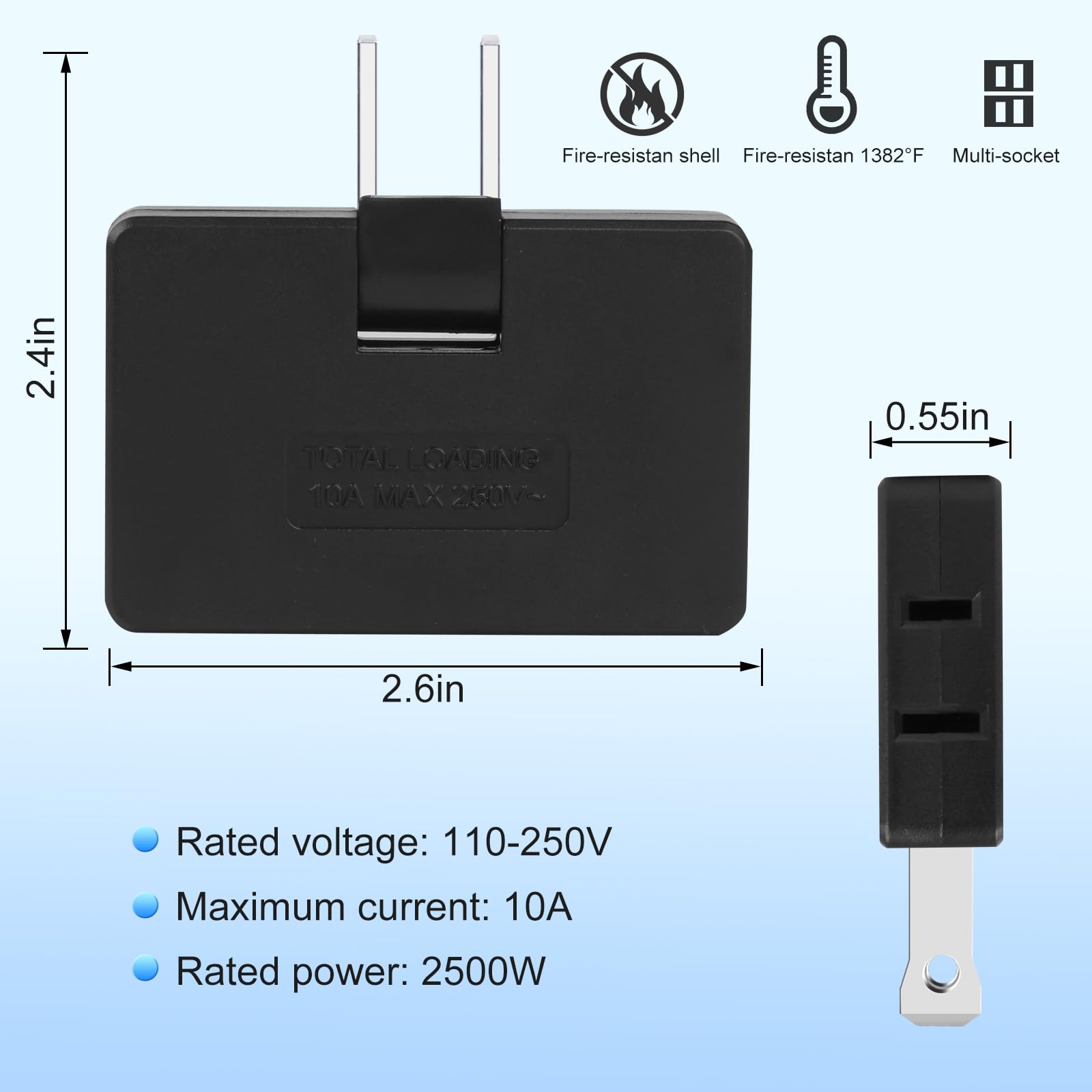 Romeda 3 Pack Ac Flat Wall Outlet Extender Flat Plug Adapter Outlet, Fold Able 3 Way Wall Adapter Mani Plug For Home And Travel