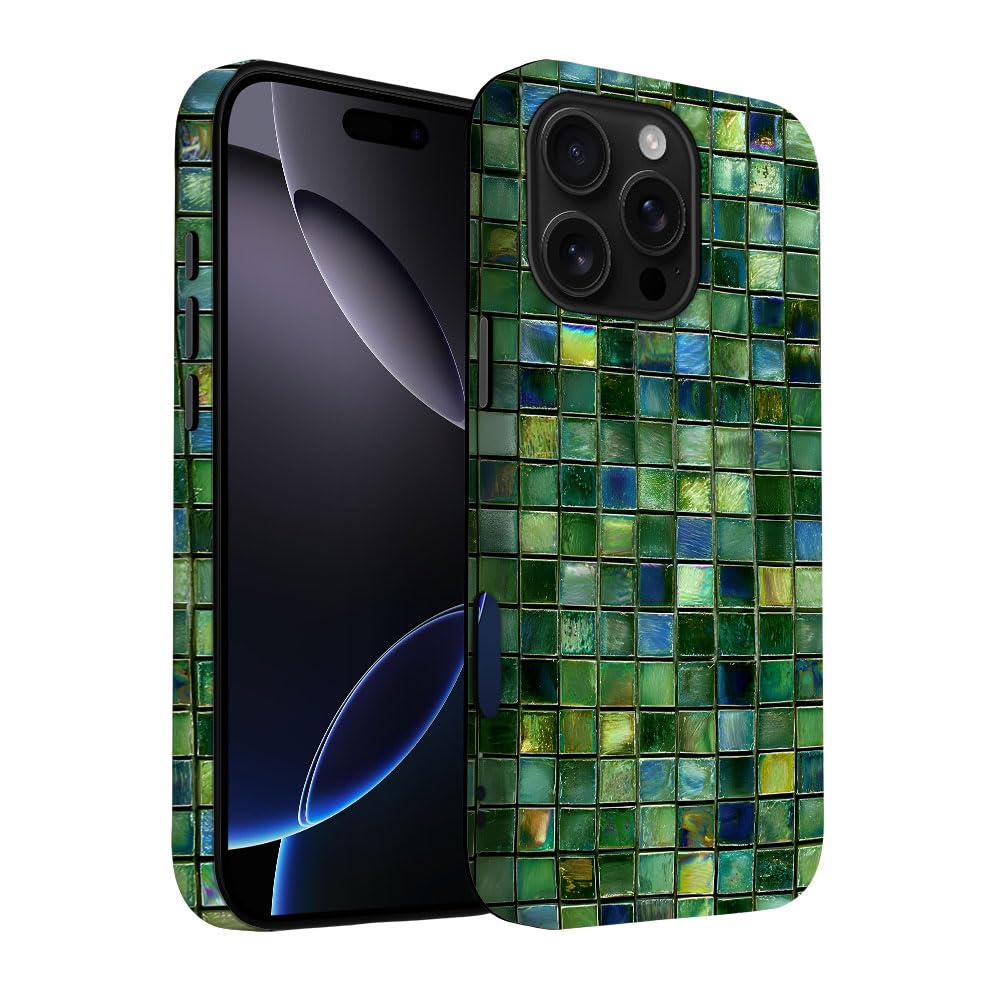Yuzbira for iPhone 16 Pro Max Case | Green Mosaic Tiles | Slim Drop Protection Design