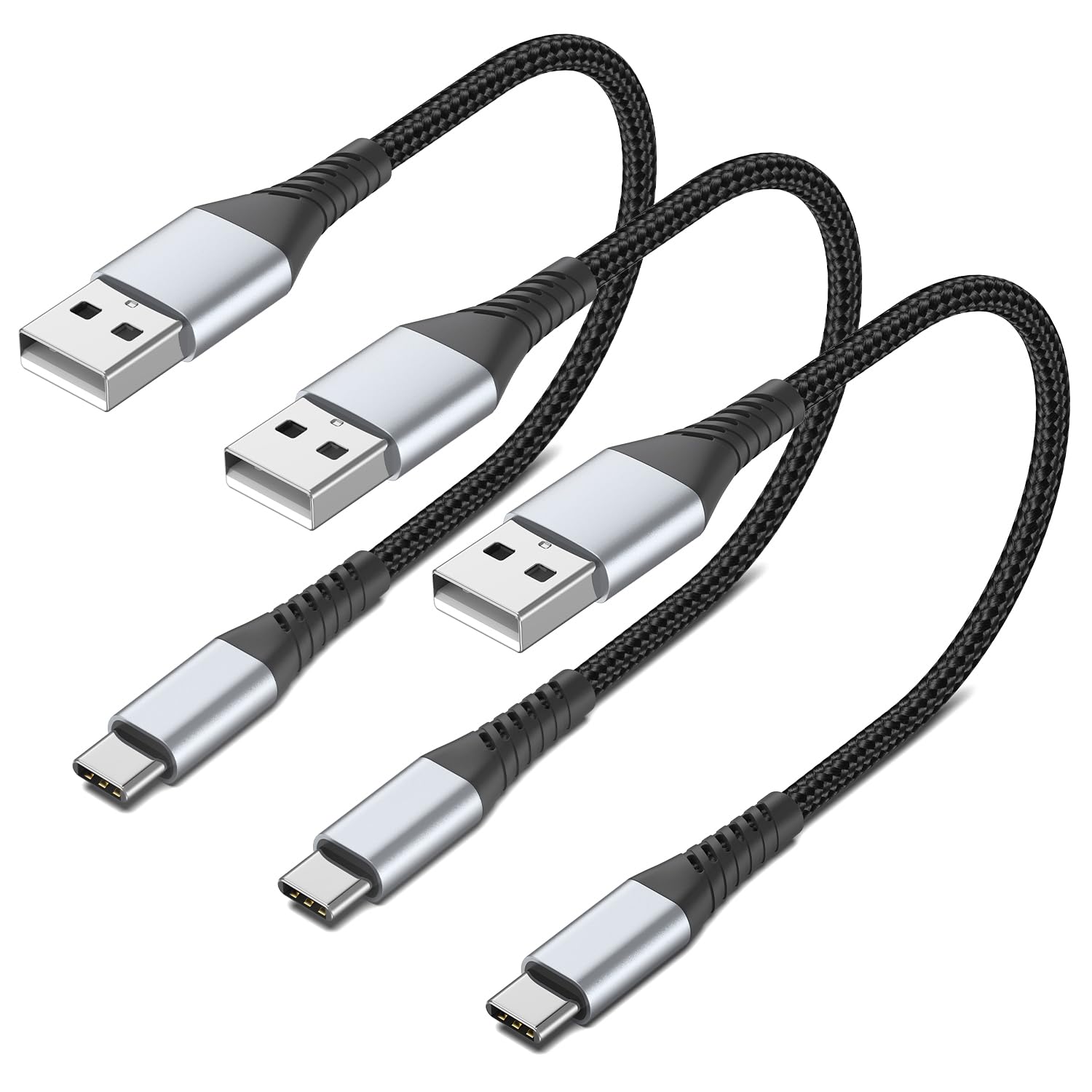 Short Usb C Cable 1Ft, 3 Pack Usb A To Usb C Cord 1 Foot Usb C Charger Cable Fast Charging Braided Usb Type C Short Cable For Ip