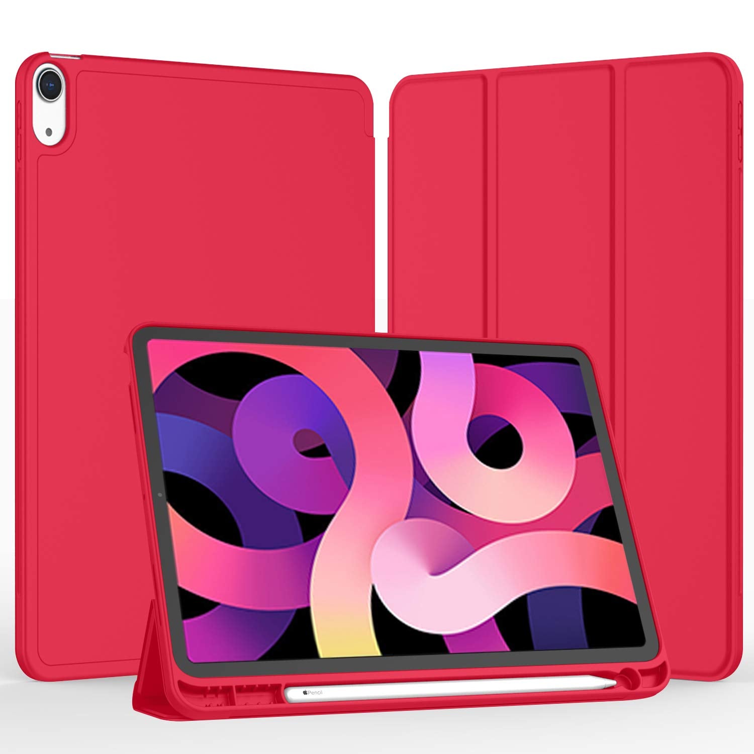 Imieet Ipad Air 11 Inch Case 2024 (6Th Generation), Ipad Air 5Th Generation Case 2022/4Th Generation Case 2020 10.9 Inch With Pencil Holder, Trifold Stand Smart Case (Red)