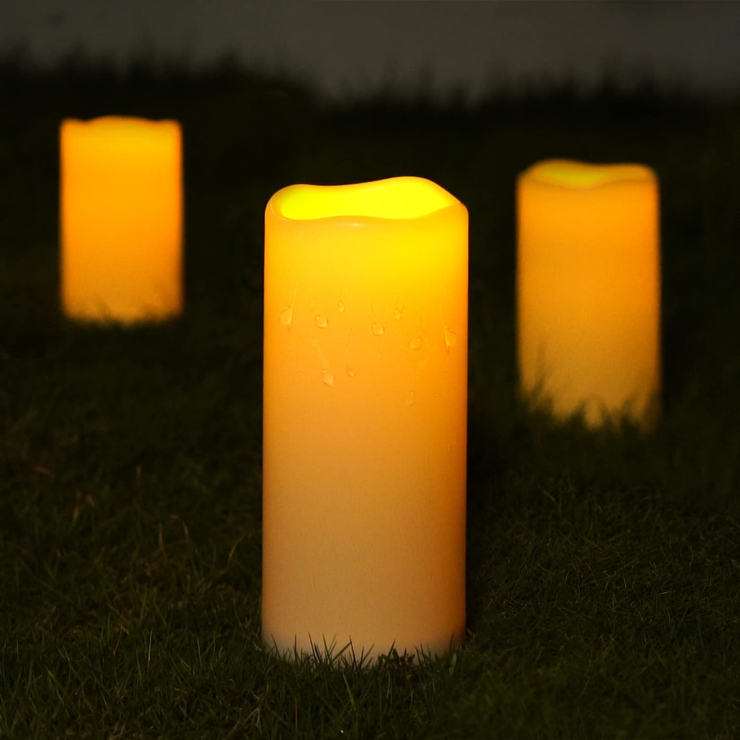 5Plots 4'' X 10'' Single Waterproof Outdoor Flameless Candles, Battery Operated Flickering Led Pillar Candles With Remote And Ti