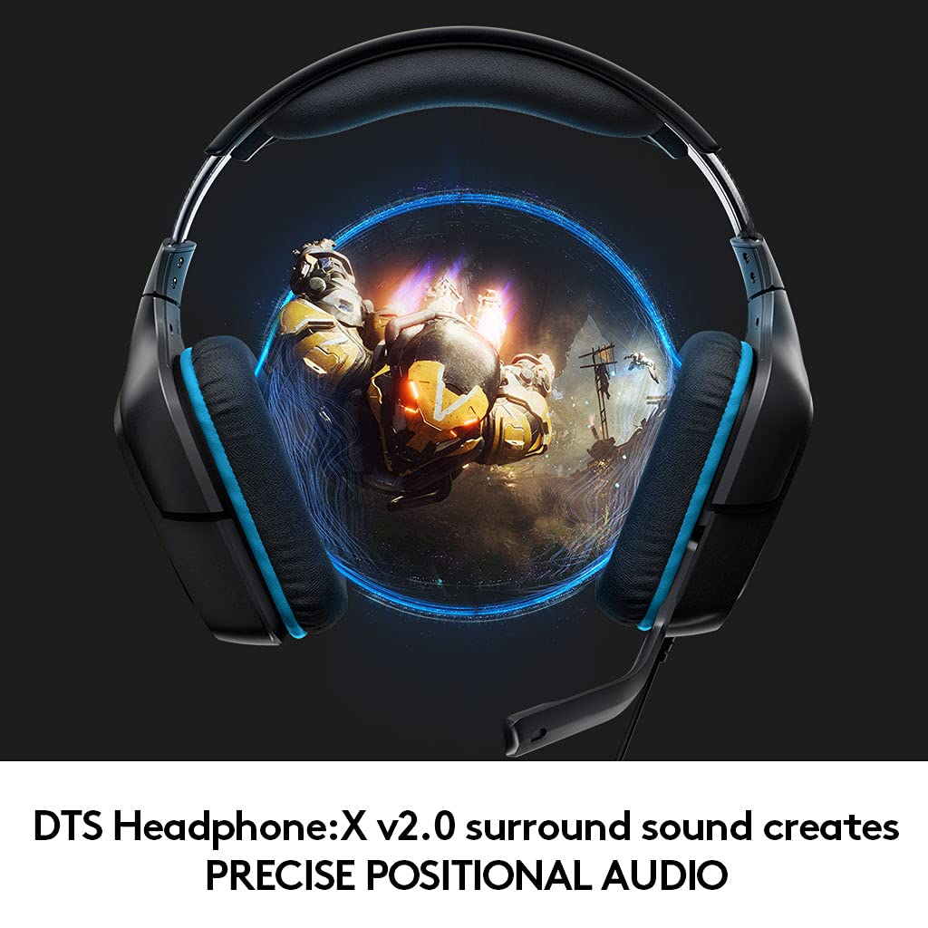 Logitech G432 Wired Gaming Headset, 7.1 Surround Sound, Dts Headphone:X 2.0, Flip To Mute Mic, Pc (Leatherette) Black/Blue
