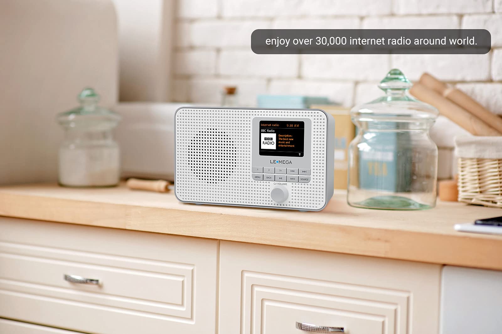 Lemega Ir1 Portable Wifi Internet Radio, Fm Digital Radio, Bluetooth, Dual Alarms Clock,Sleep Snooze Timer,40 Presets,Headphone Output, Colour Display,Batteries Or Mains Powered � Grey Finish