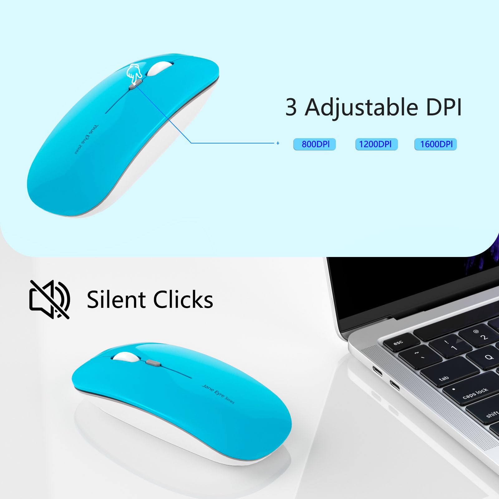 Uciefy Q5 Slim Rechargeable Wireless Mouse, 2.4G Optical Silent Ultra Thin Wireless Computer Mouse With Usb Receiver And Type C