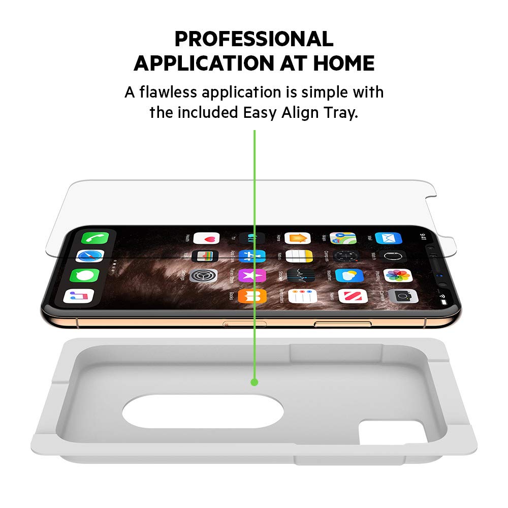 Belkin Screen Protector for Apple iPhone 11 Pro, iPhone XS or iPhone X with Antimicrobial Treated Coating and Included Easy Align Tray for Simple, Bubble Free Installation, ScreenForce TemperedGlass