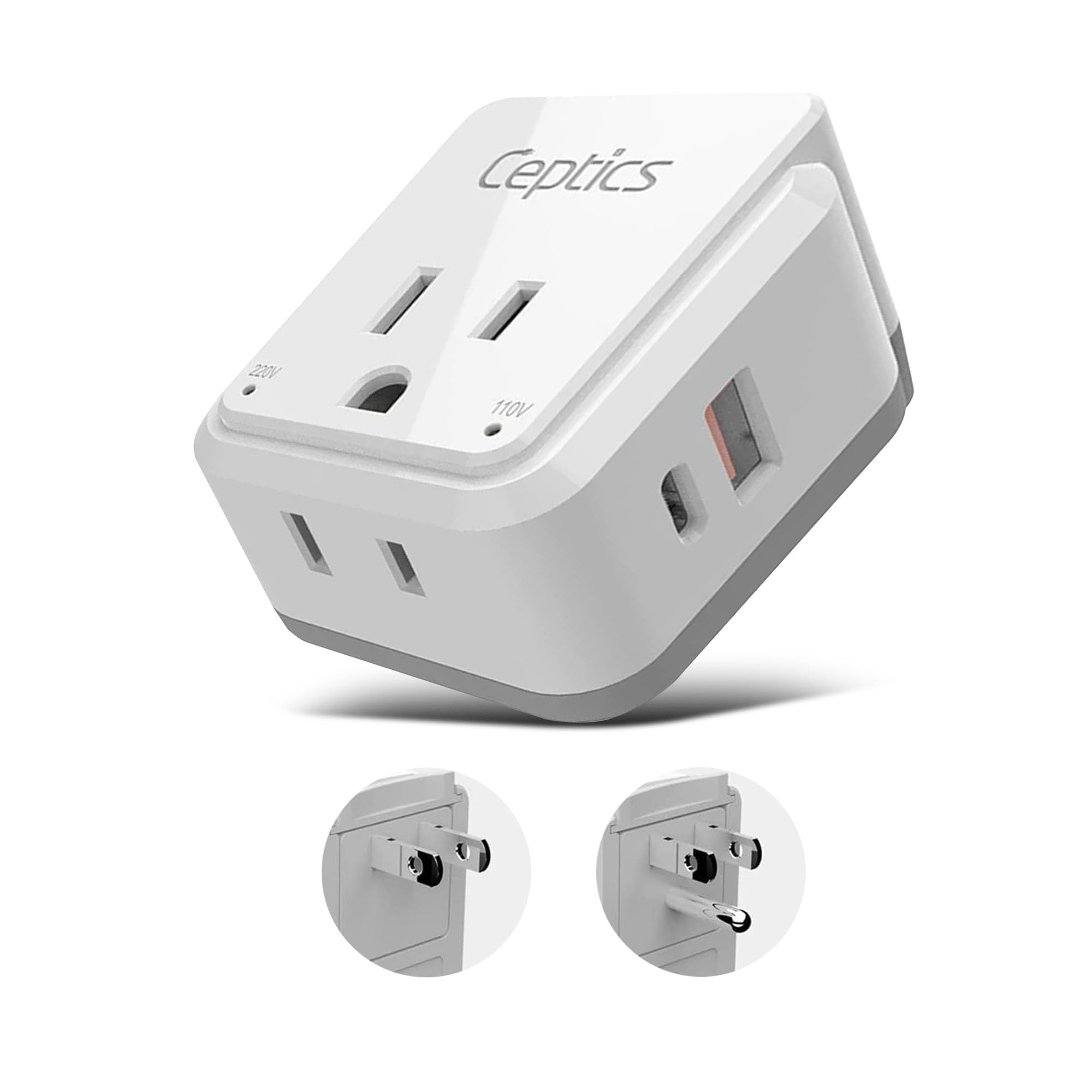 Ceptics Japan, Philippines Power Travel Plug Adapter Set, 20W Pd & Qc, Safe Dual Usb & Usb C 3.1A   2 Usa Socket   Compact   Use