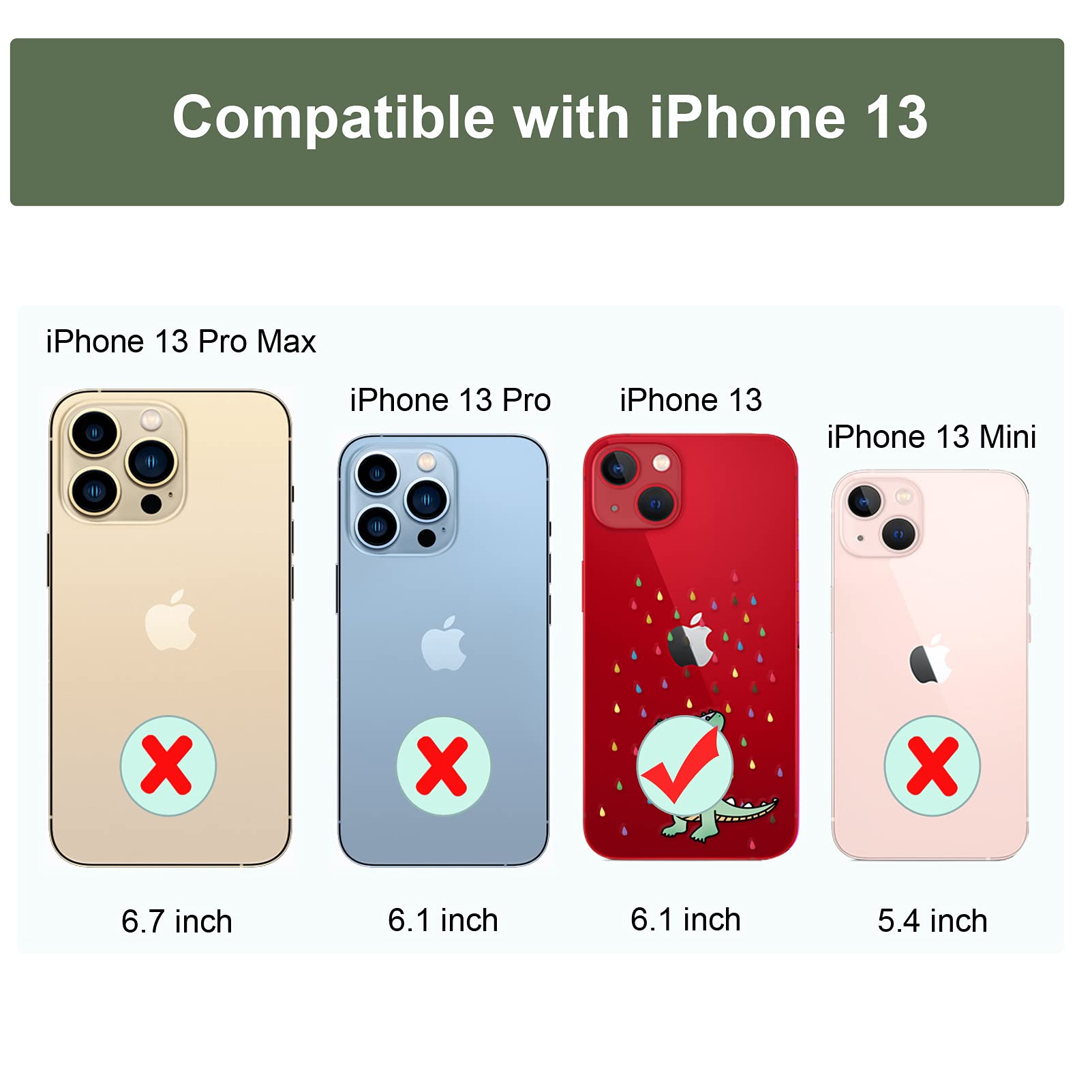 Unov iPhone 13 Clear Phone Case Embossed Rainbow Dinosaur TPU Slim Protective 6.1 Inch