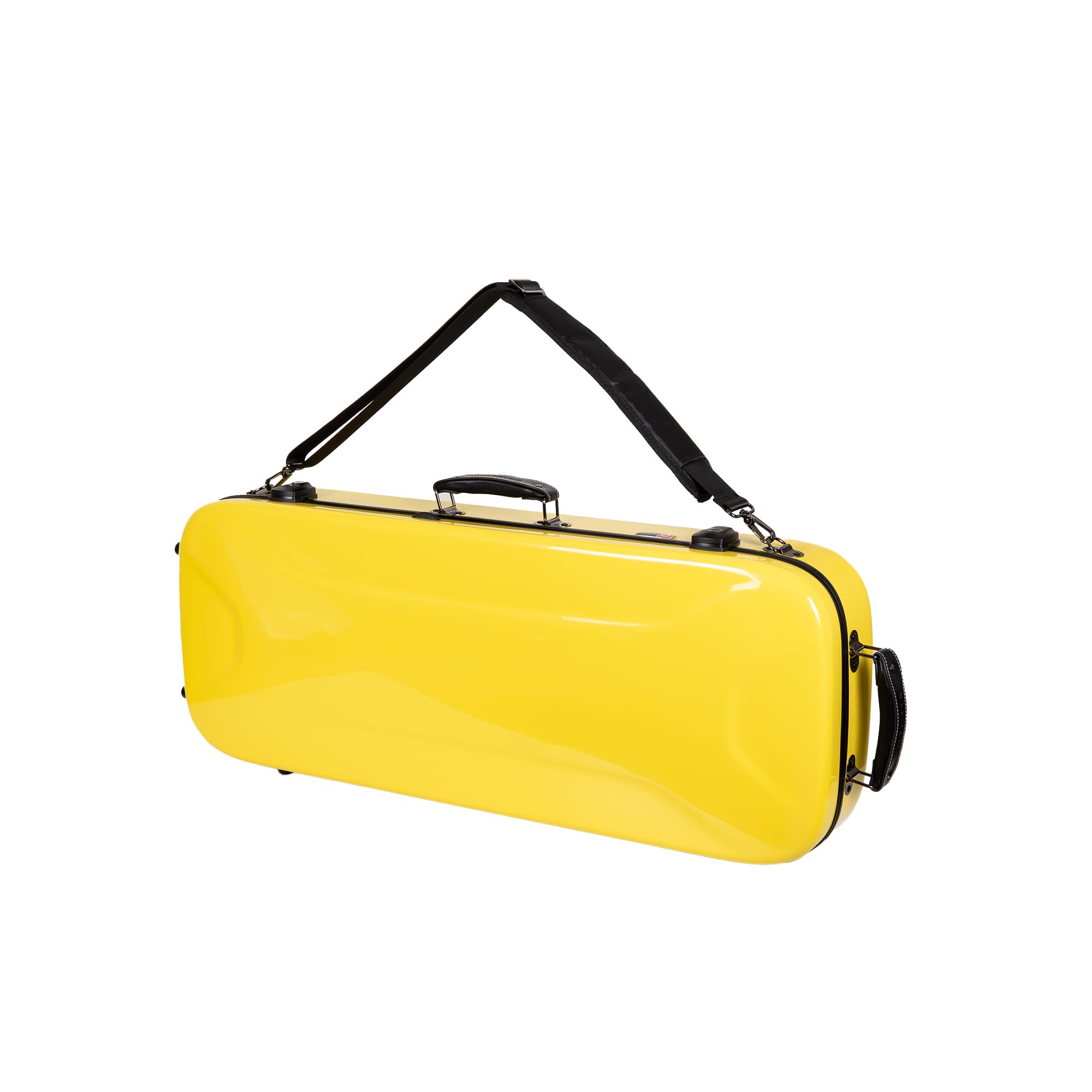 Crossrock Fiberglass Mandolin Case - Oblong For F-Style (Fits Gibson F5) | Yellow Gloss Finish, Forest Green Velvet, Tsa Lock, H