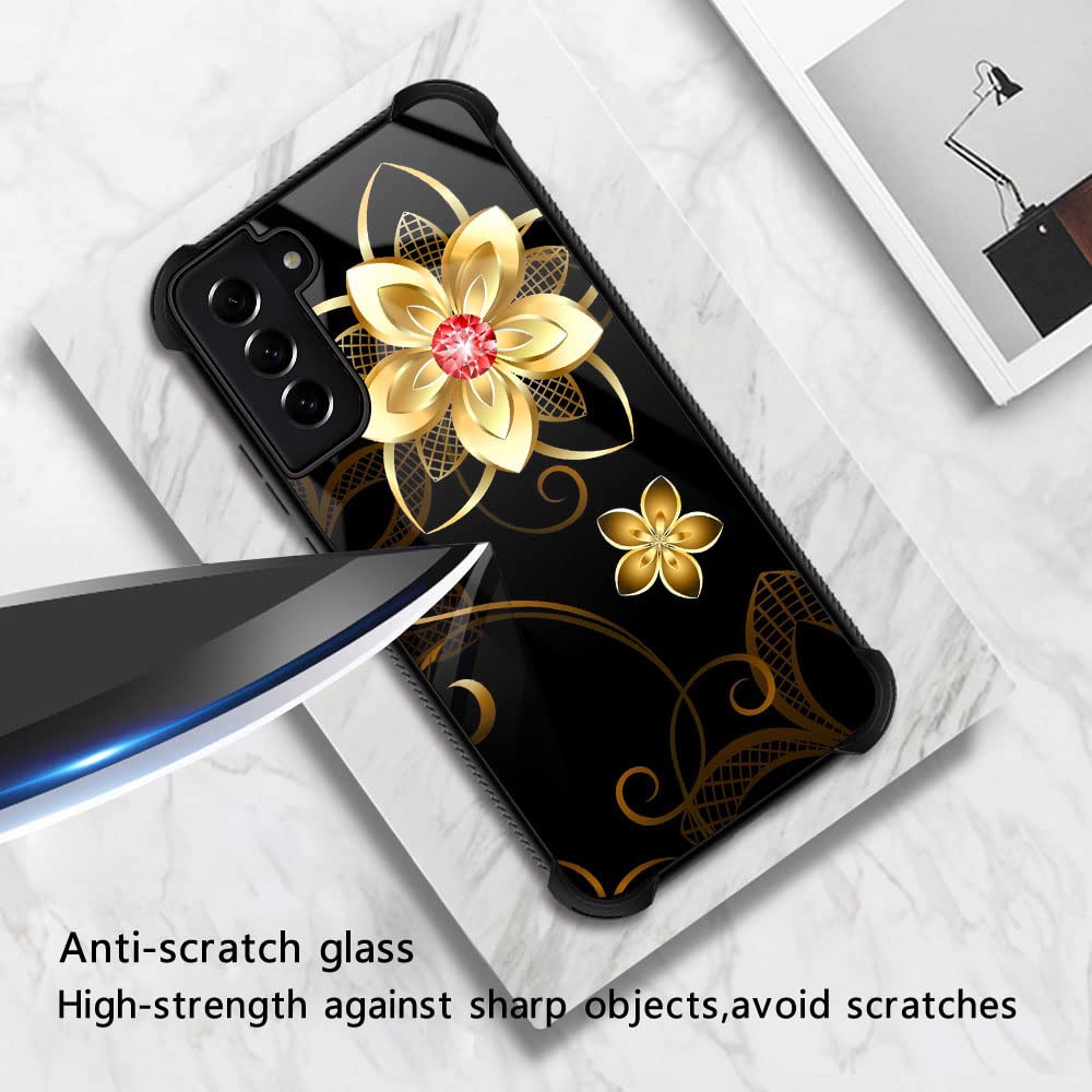 ZHEGAILIAN Samsung Galaxy S21 5G Phone Case Golden Flower Anti-Scratch TPU Organic Glass