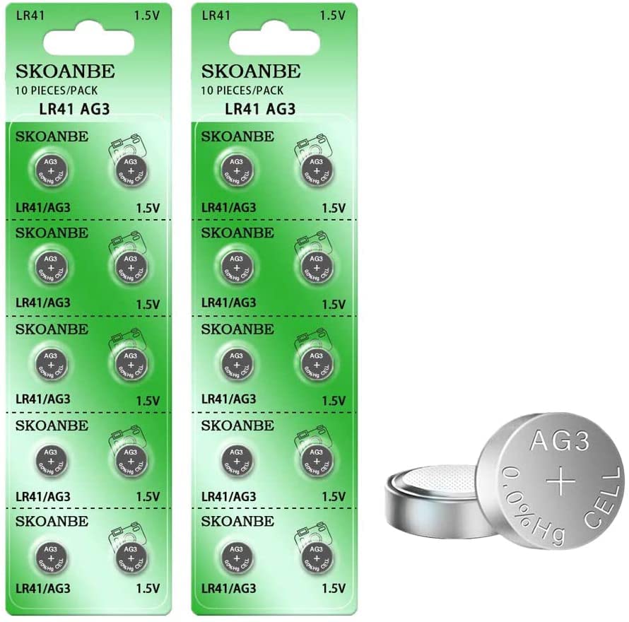 Skoanbe 20Pcs Lr41 384 192 Ag3 Sr41 1.5V Button Coin Cell Battery