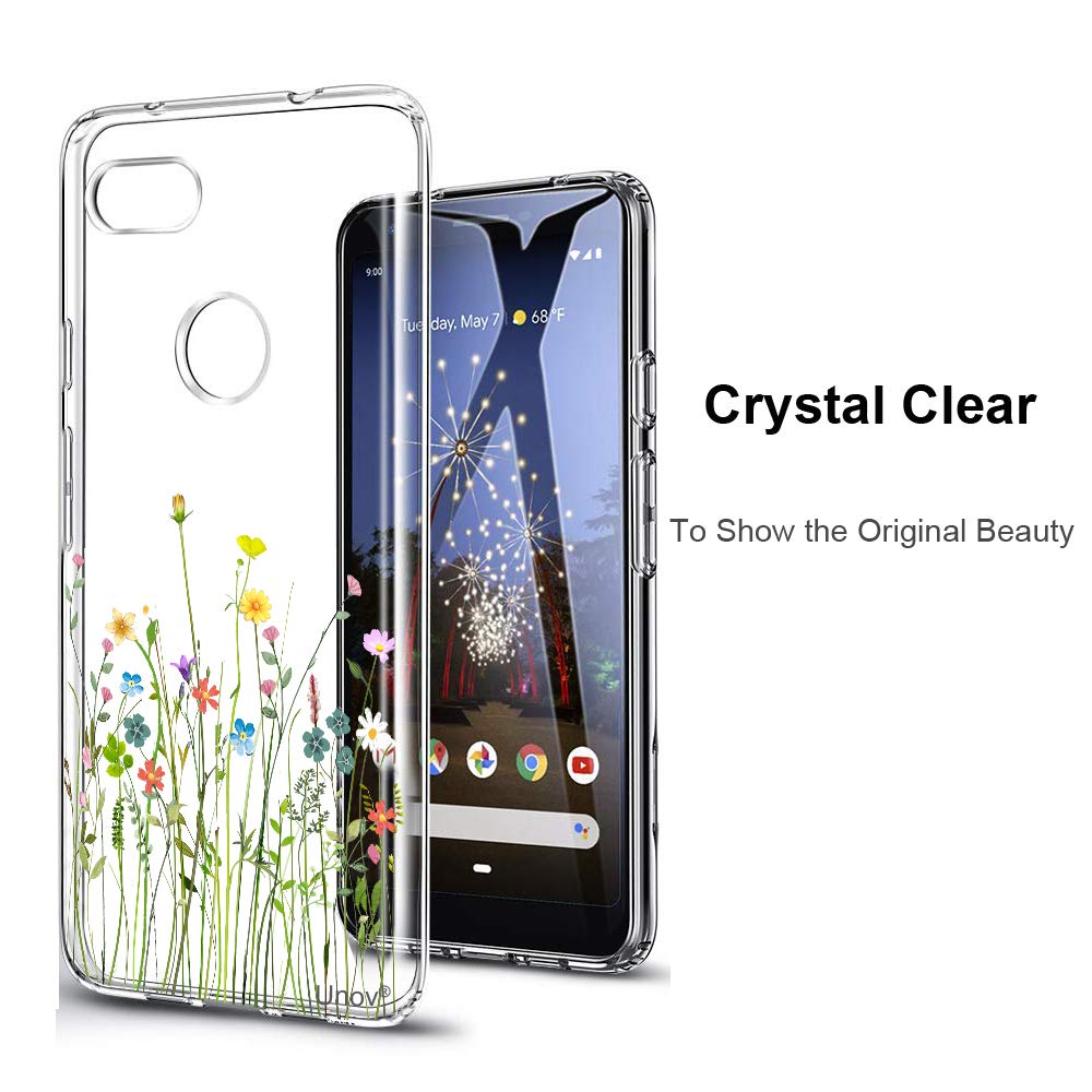 Unov Pixel 3A Case Clear With Design Soft Tpu Shock Absorption Slim Embossed Pattern Protective Back Cover For Pixel 3A 5.6 Inch