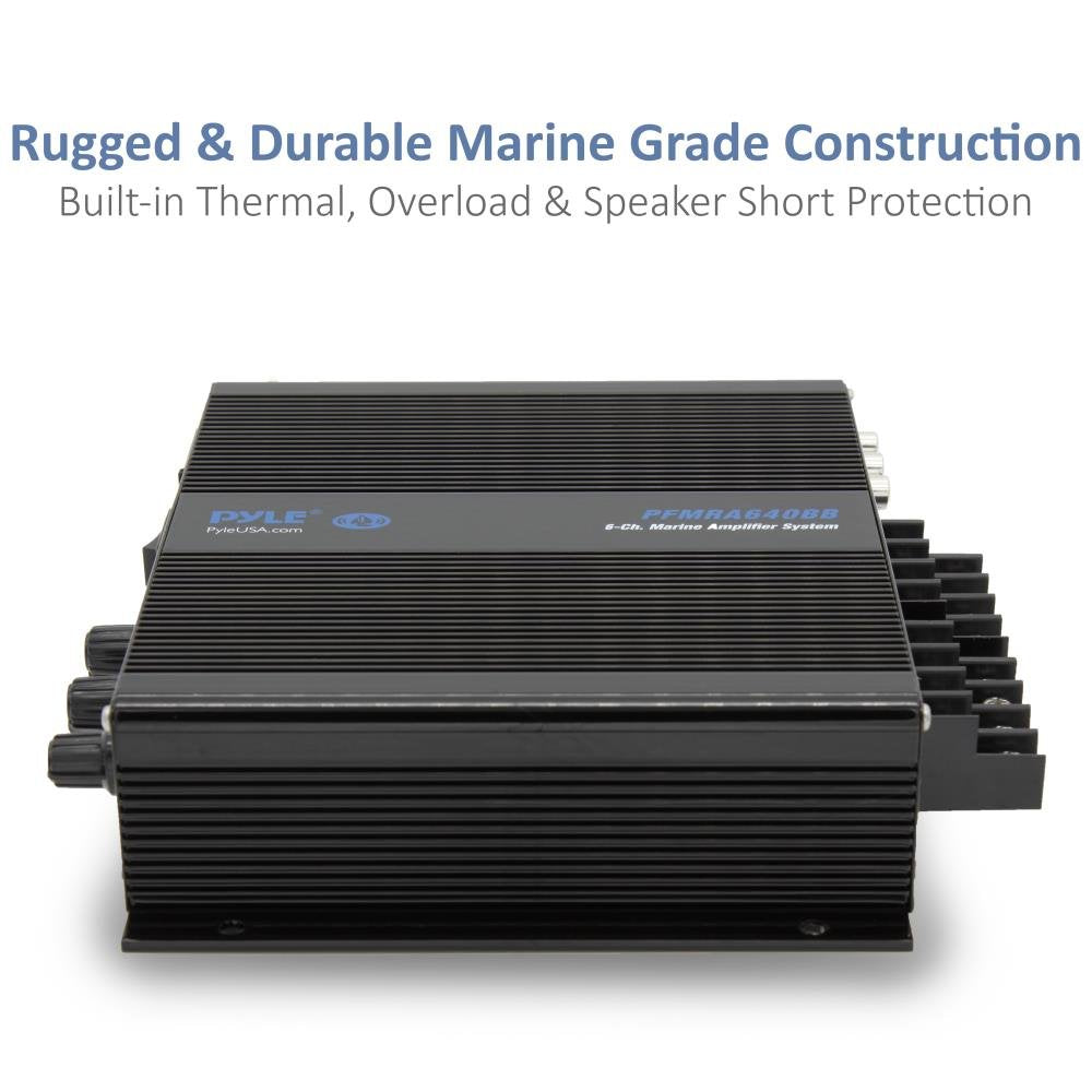 Pyle 6 Channel Audio Marine Amplifier   Compact Power 600 Watt Rms 4 Ohm Full Range Stereo With Volume Bass Treble Rotary Contro
