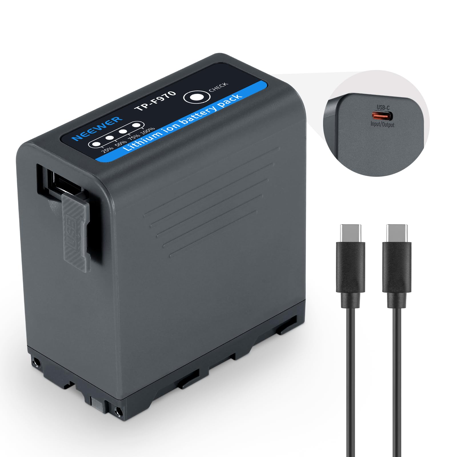 Neewer 10500mAh NP-F970 Replacement Battery, 4.8Hrs Full Charge Time, 20W PD Fast Charging USB C Cable, Rechargeable Camera Camc