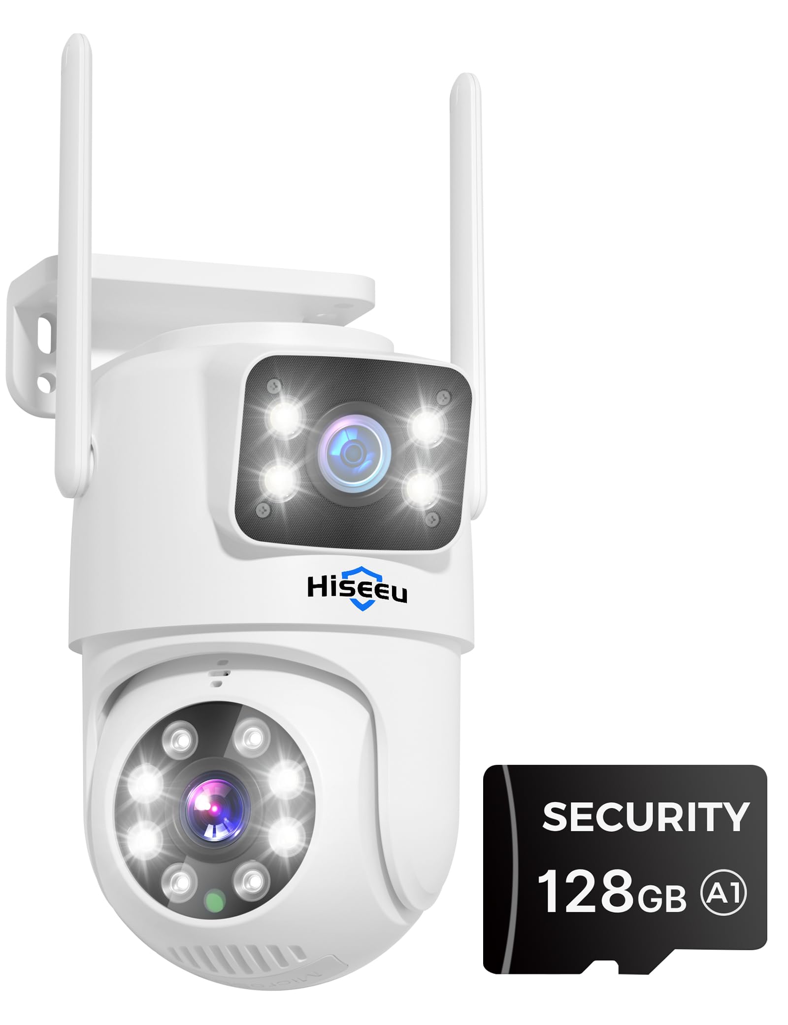 Hiseeu Wireless Security Camera Dual Lens PTZ Camera Outdoor with 128GB SD Card, 2K WiFi-Pro 5G/ 2.4Ghz Surveillance Cameras, Co