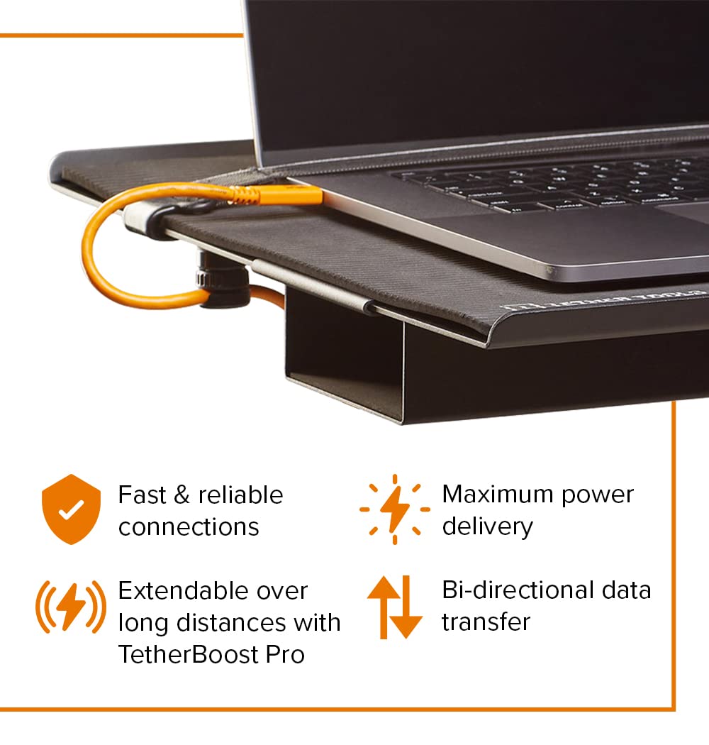 Tether Tools TetherPro USB C to USB C Cable | for Power Delivery, Fast Transfer and Connection Between Camera and Computer | High Visibility Orange | 10 Feet (3 m)