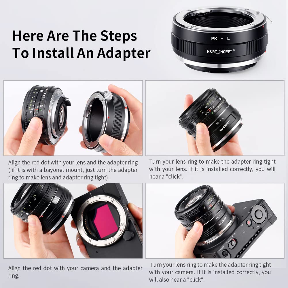 K&F Concept Lens Mount Adapter Pk L Manual Focus Compatible With Pentax K(Pk) Lens To L Mount Camera Body