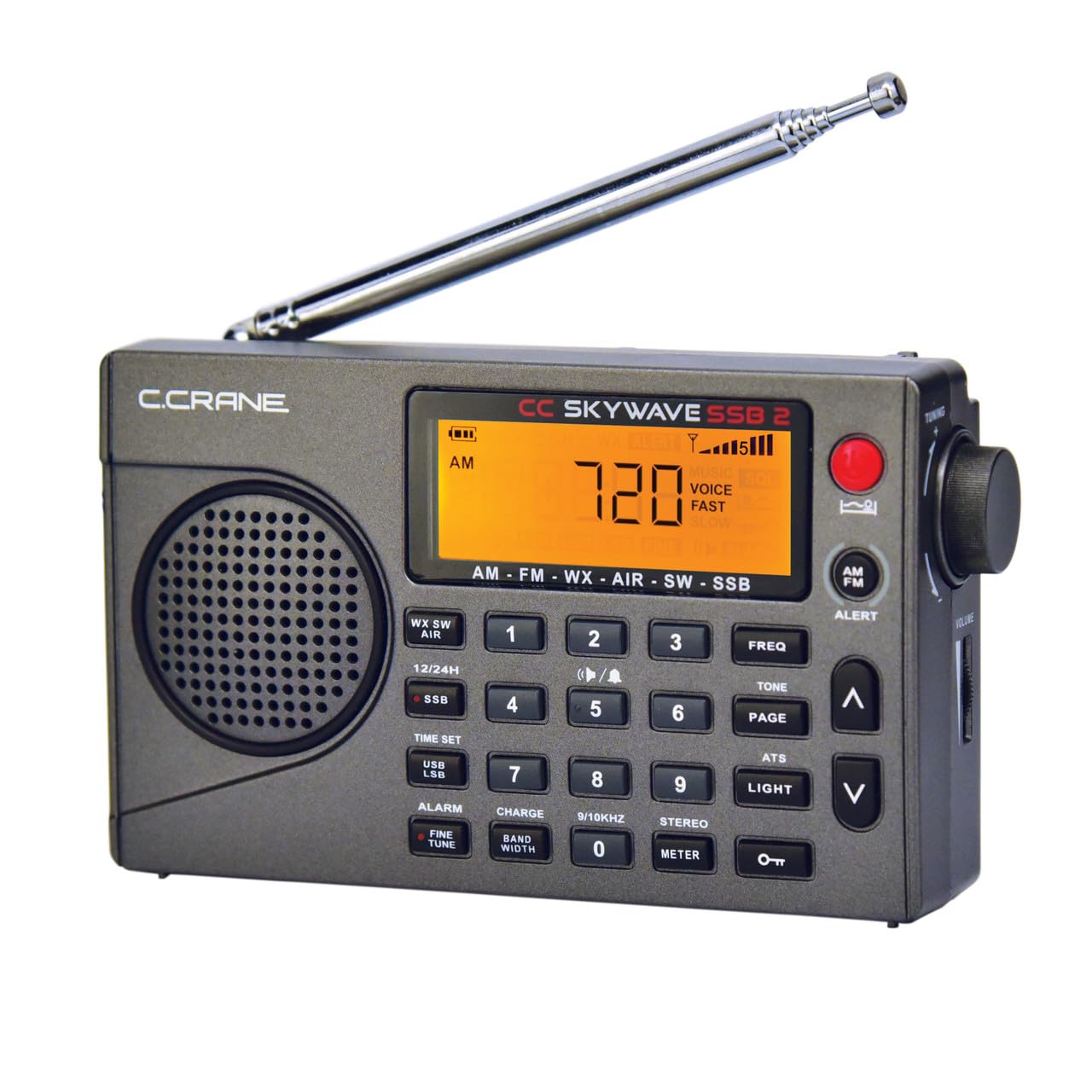 C.Crane CC Skywave SSB 2 Portable Travel Radio - AM, FM, Shortwave, NOAA Weather, VHF, Black, Includes SW Antenna Adapter