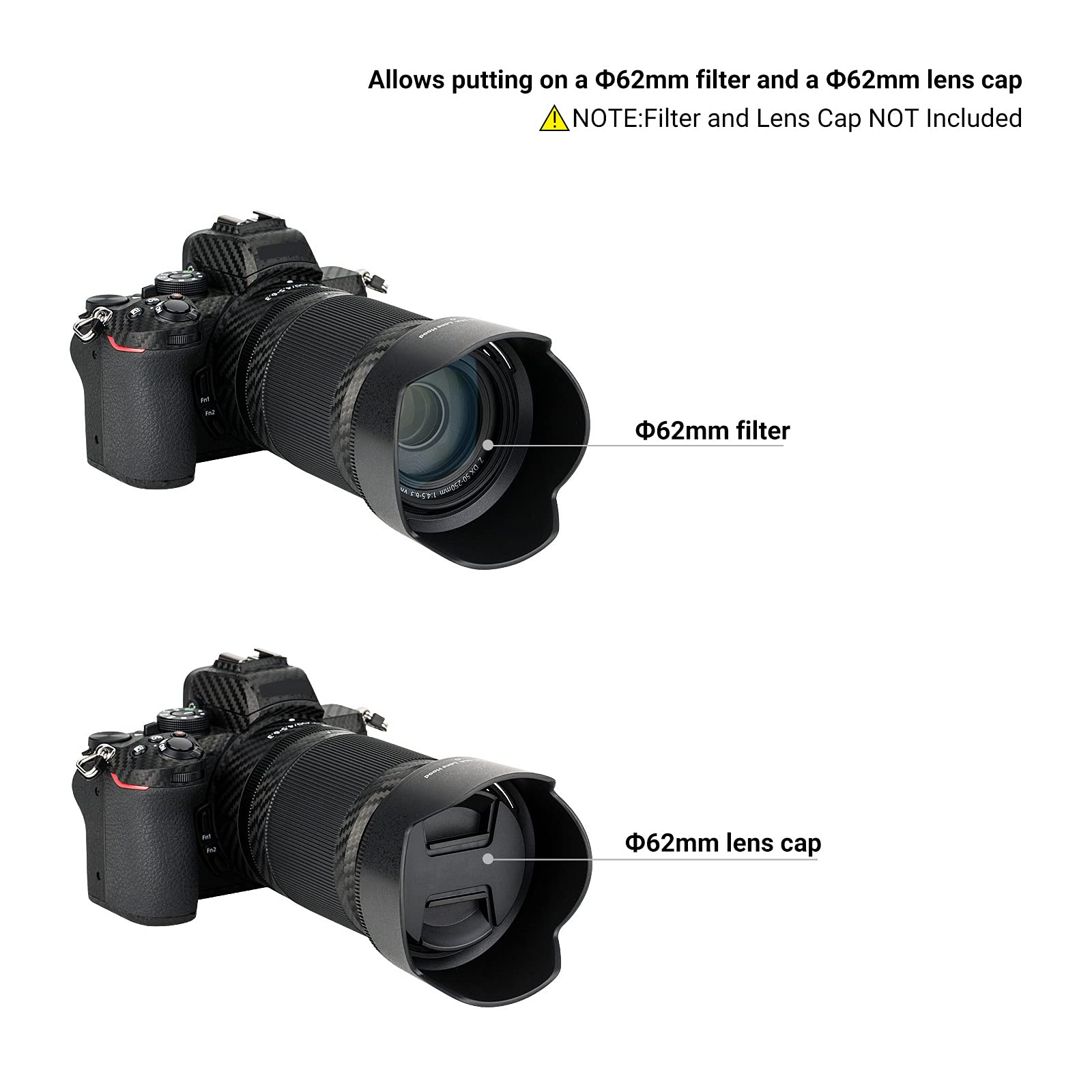 Lens Hood For Nikkor Z Dx 50 250Mm F4.5 6.3 Vr, Nikkor Z 50Mm F/1.8 S Lens, Reversible Lens Shade Replace Nikon Hb 90A And Hb 90
