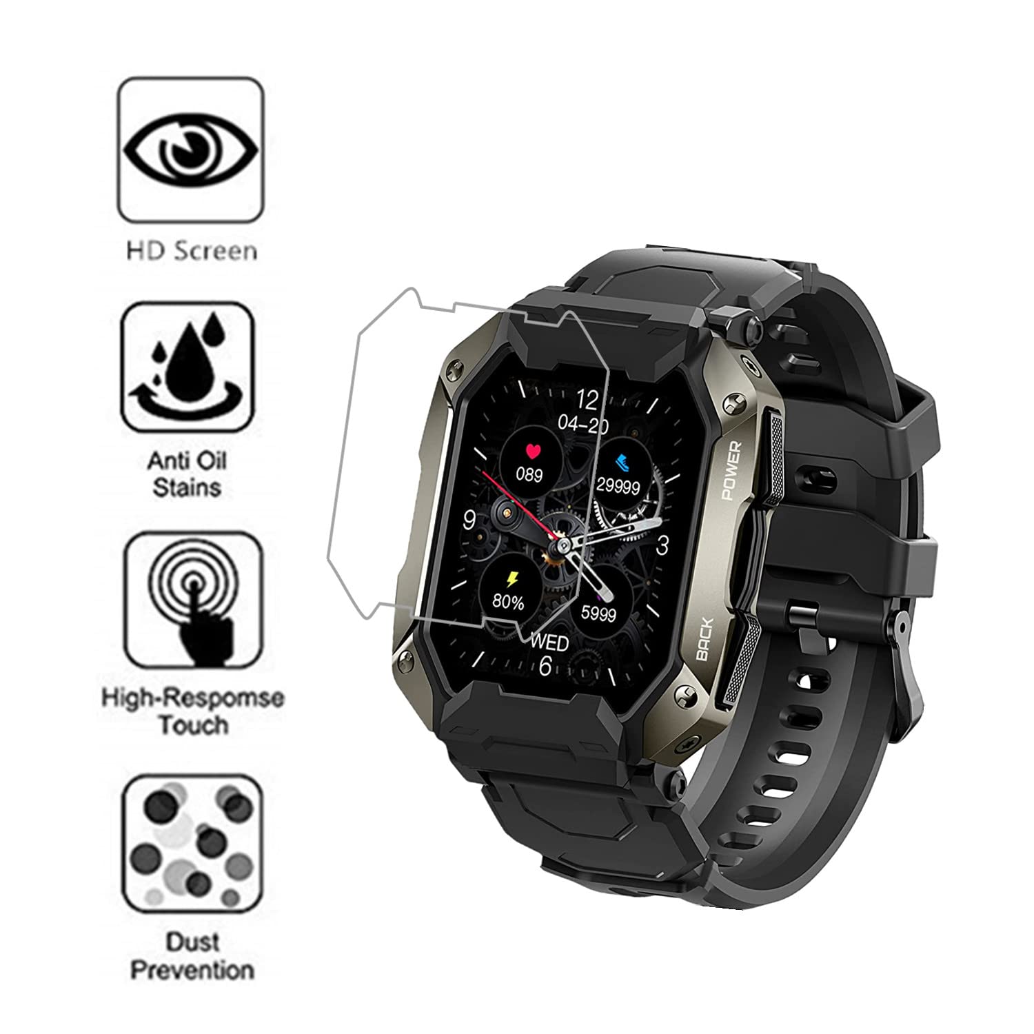 Aemus Compatible For Amaztim C20 Smart Watch Screen Protector (4 Pack) Hd Pet Film, Compatible For Kospet Tank M1 Pro/Carbinox T